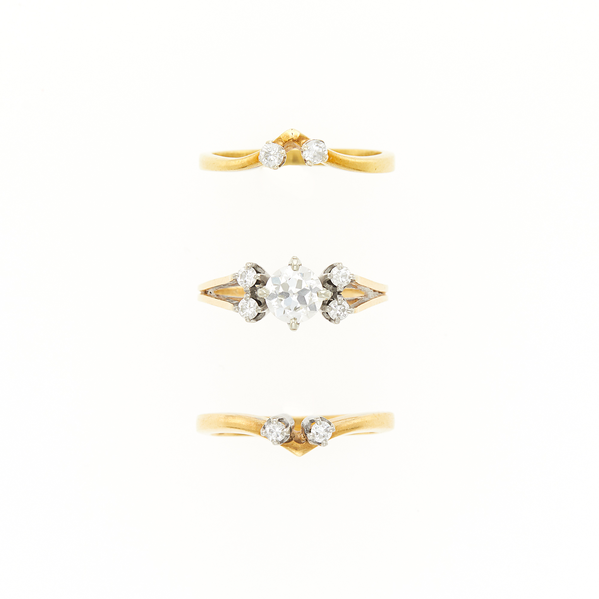 Lot image - Gold and Diamond Ring and Two Band Rings