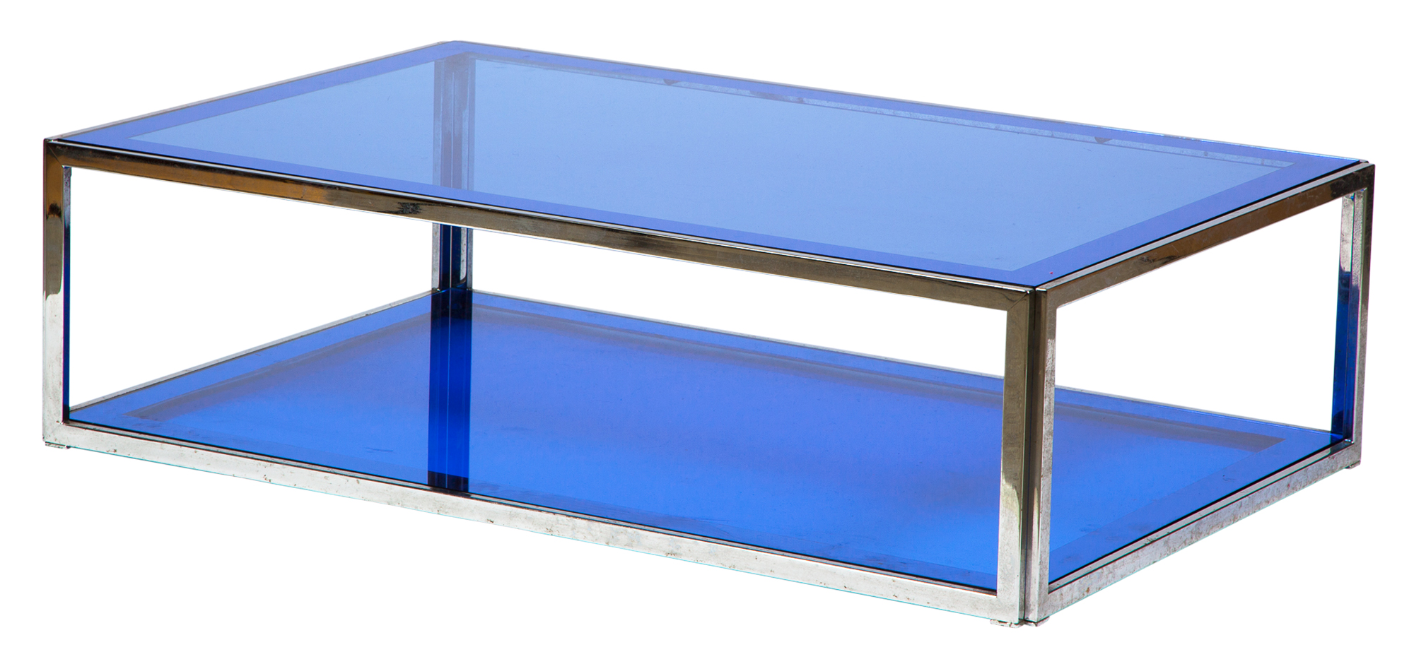 Lot image - Chrome and Blue Glass Low Table