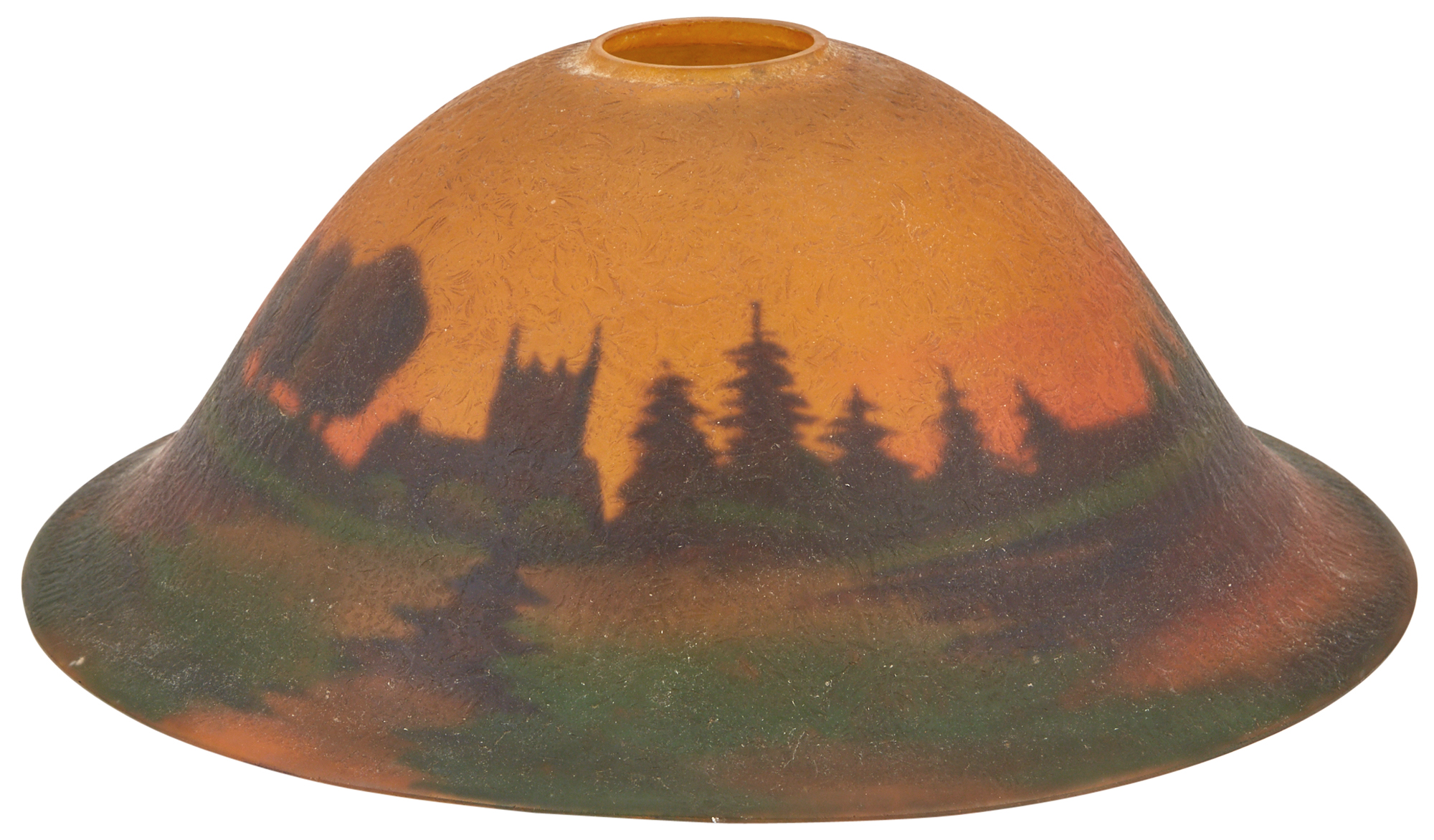 Lot image - Pairpoint Corporation Reverse Painted Glass Forest Trees at Sunset Landscape Scene Lamp Shade