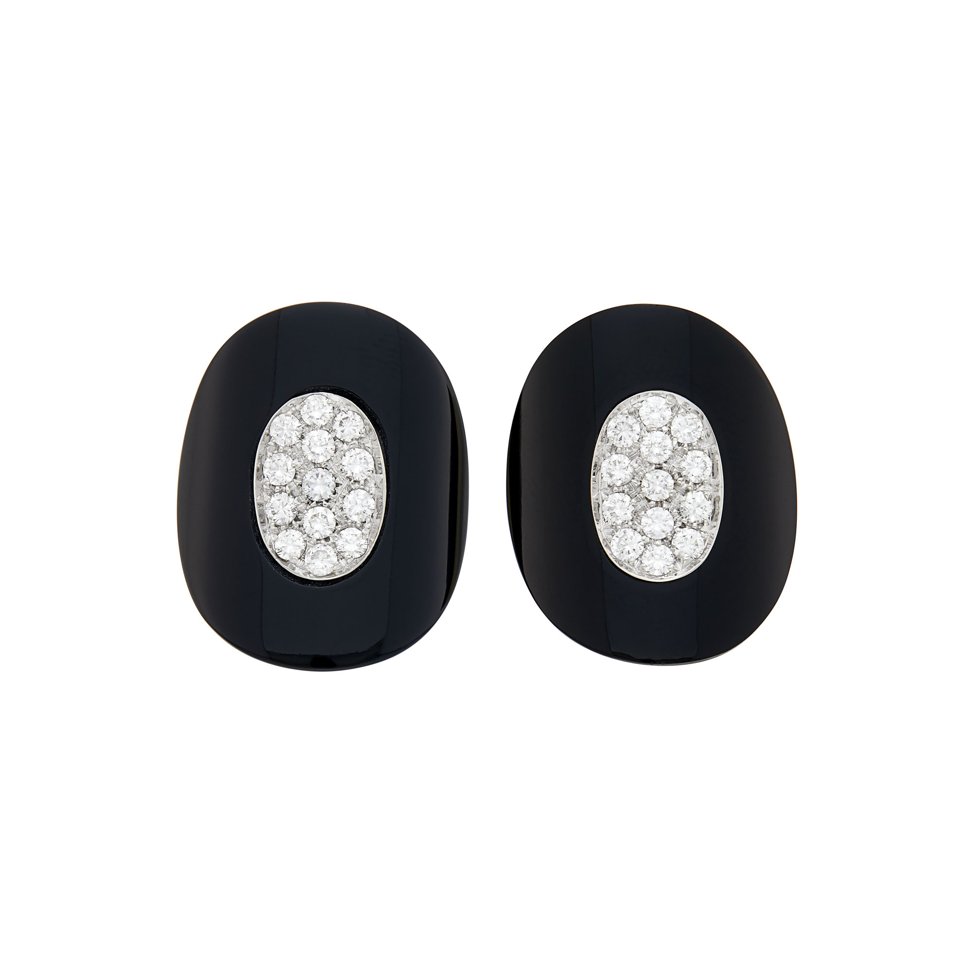 Lot image - Van Cleef & Arpels Pair of Two-Color Gold, Black Onyx and Diamond Earclips