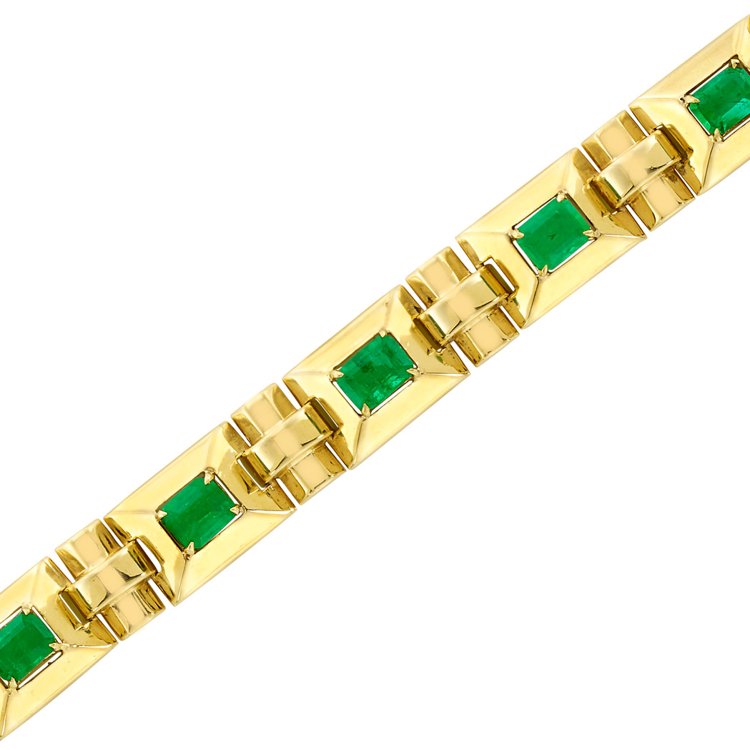 Lot image - Retro Gold and Emerald Link Bracelet