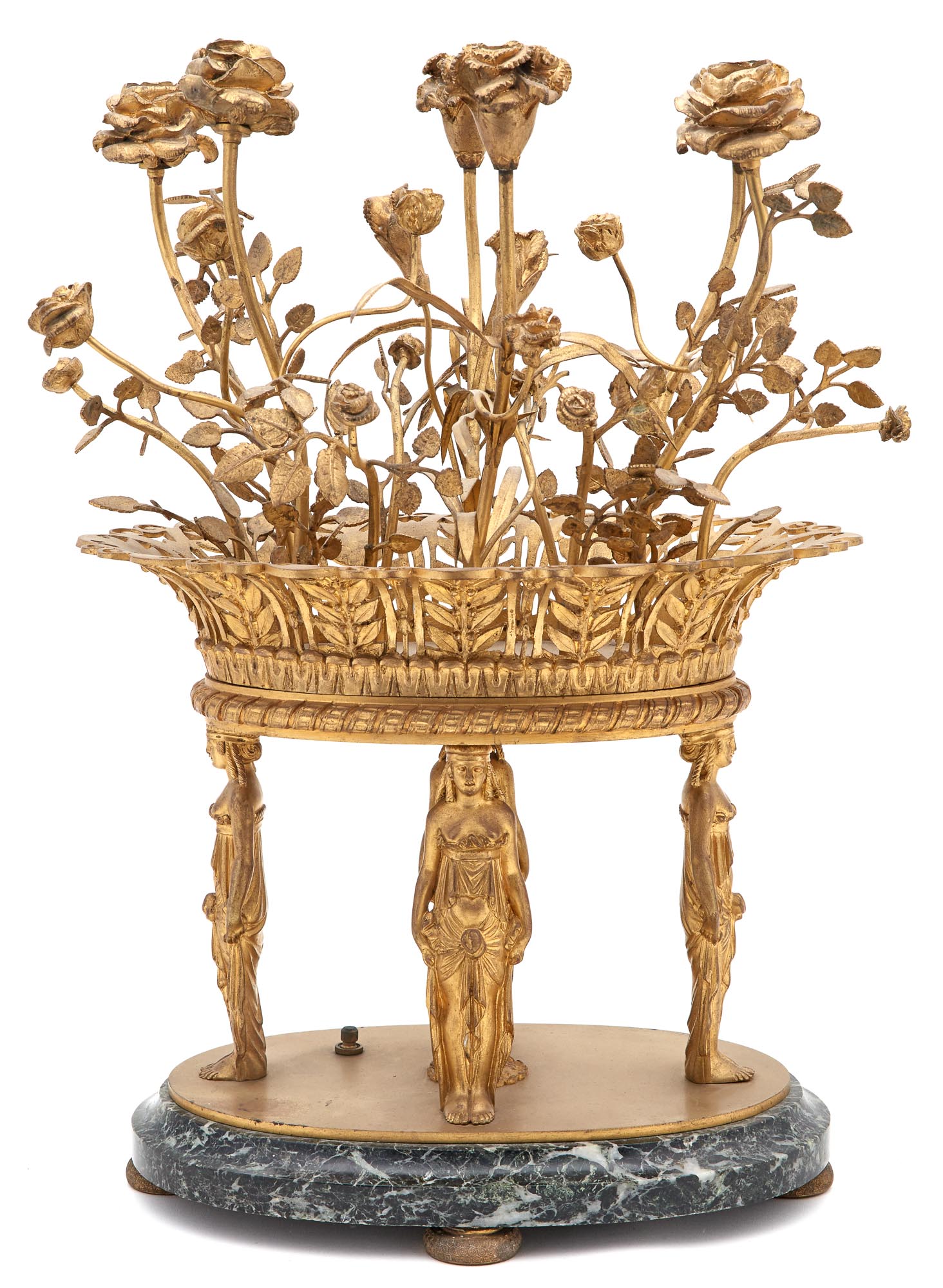Lot image - Empire Style Gilt-Metal and Green Marble Figural Six-Light Candelabra Centerpiece
