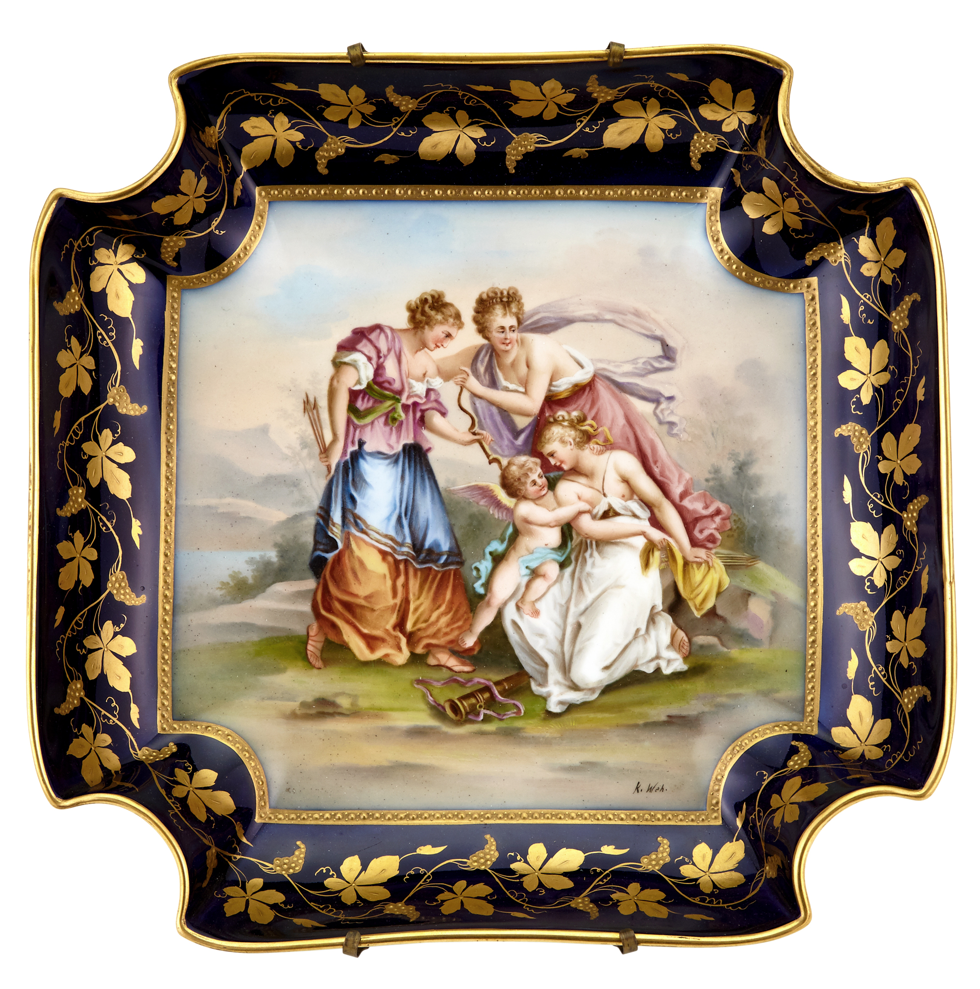 Lot image - Vienna Style Hand-Painted Cobalt Ground Porcelain Bowl