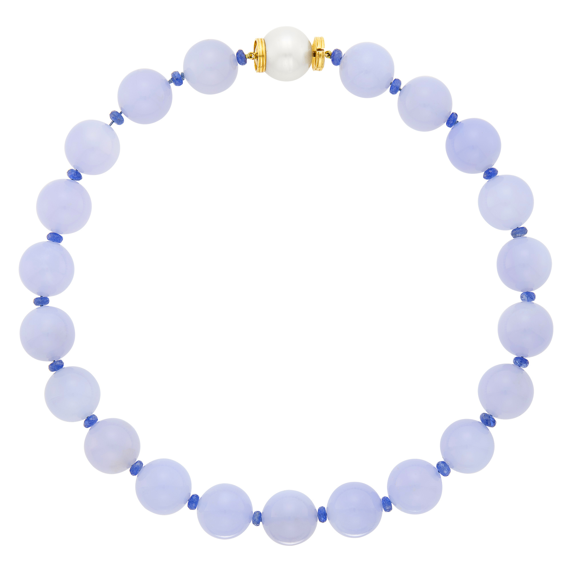 Lot image - Seaman Schepps Chalcedony and Sapphire Bead Necklace with Gold and South Sea Cultured Pearl Clasp