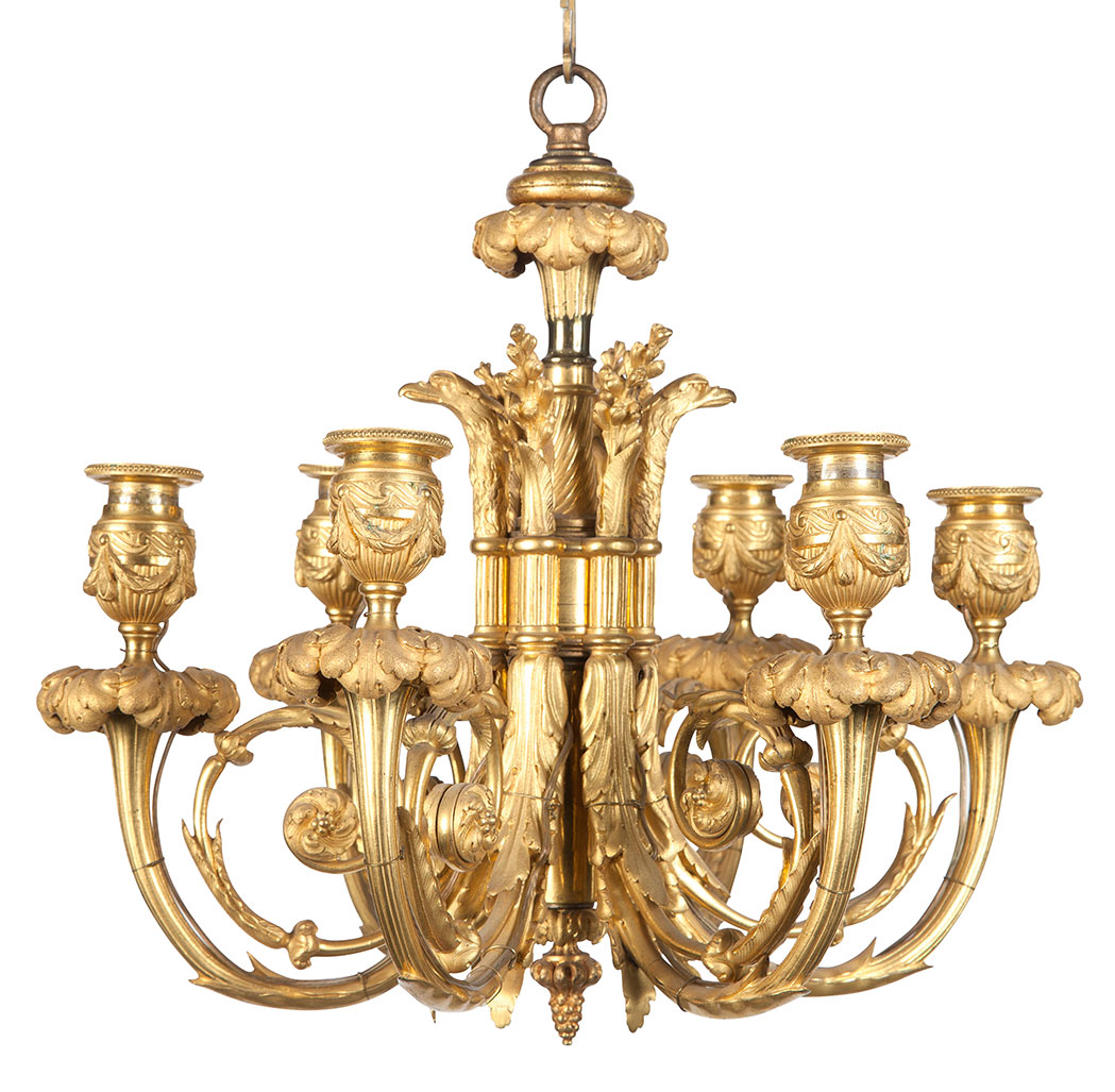 Lot image - Louis XVI Style Gilt-Bronze Six-Light Chandelier