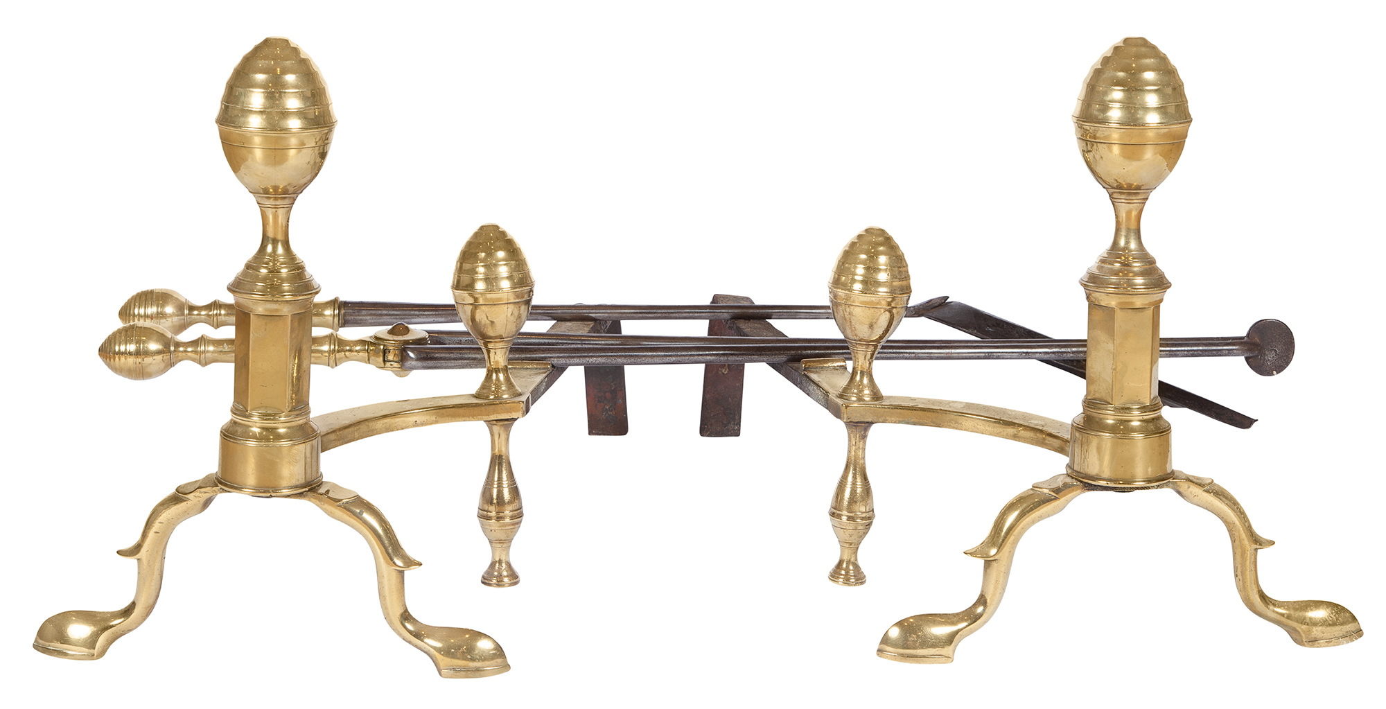 Lot image - Pair of Federal Brass Andirons