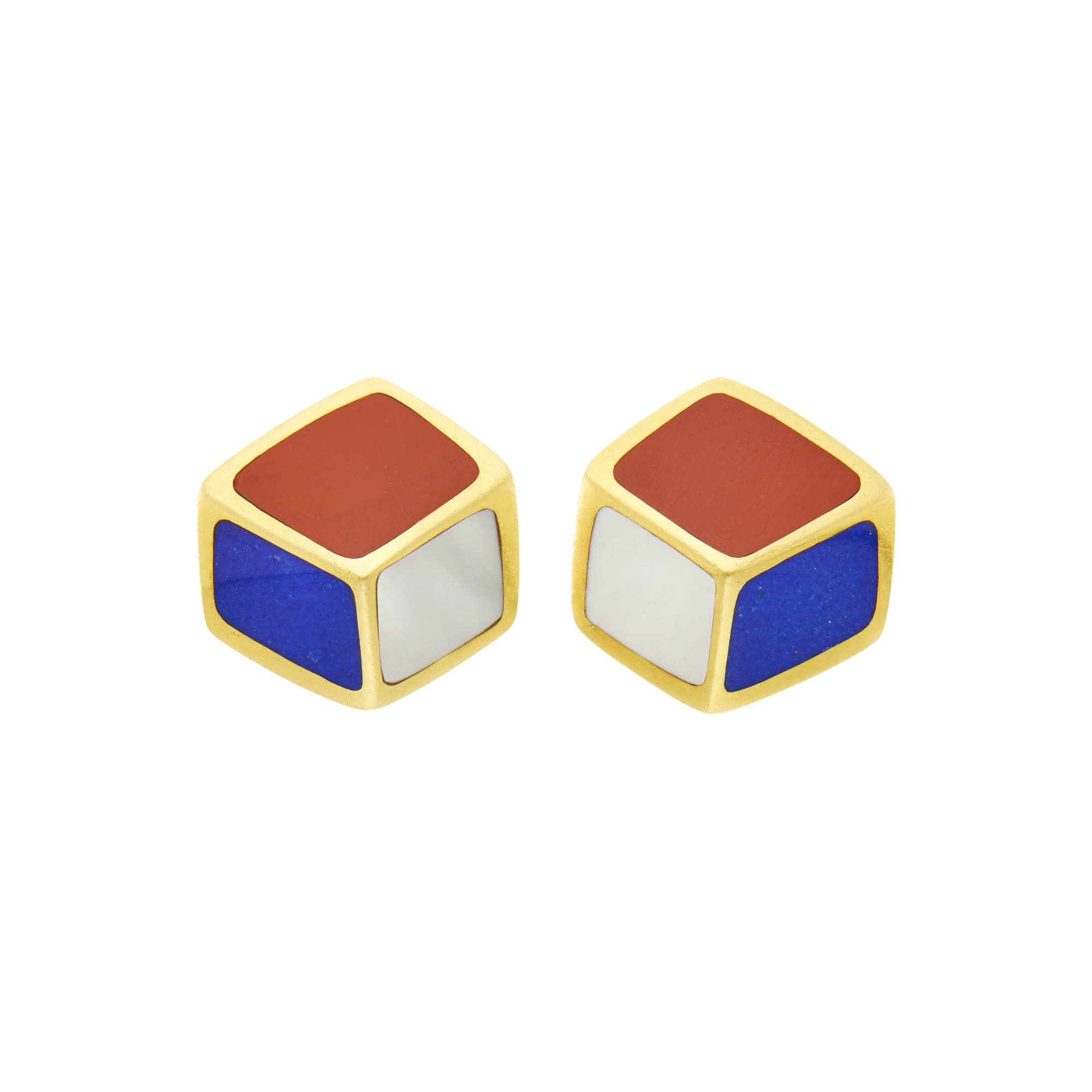 Lot image - Tiffany & Co. Pair of Gold, Jasper, Mother-of-Pearl and Lapis Earrings