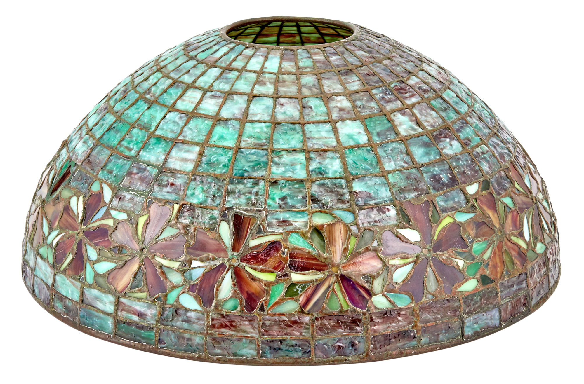 Lot image - American Leaded Glass Floral and Geometric Lamp Shade