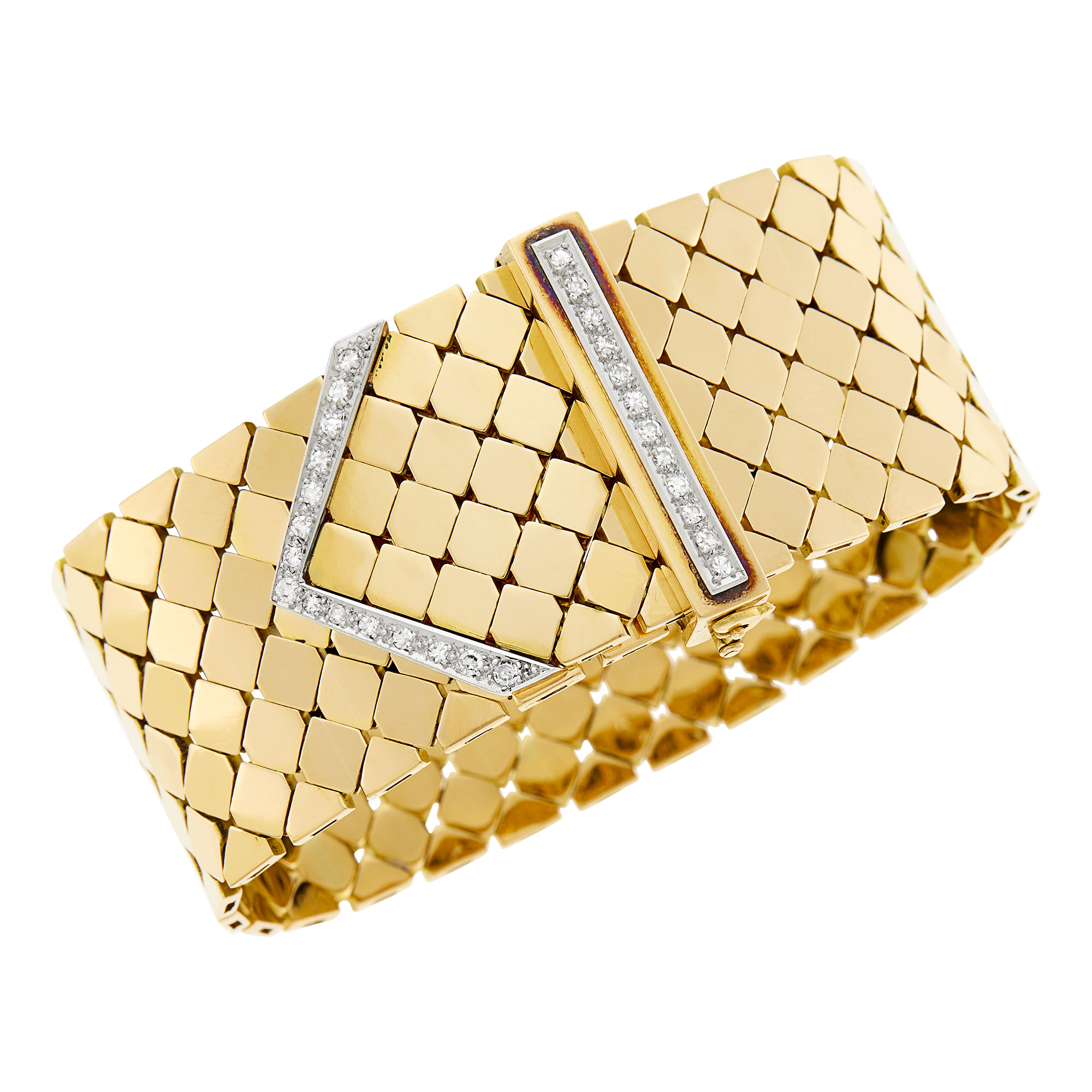 Lot image - Gold, Platinum and Diamond Buckle Slide Bracelet