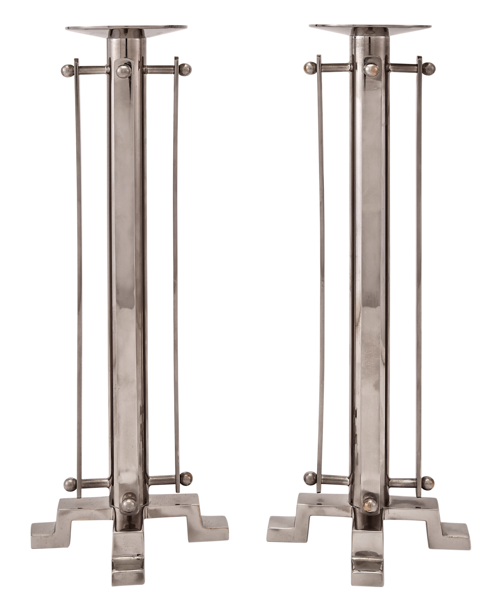 Lot image - Pair of Ricci Silver-Plated Modernist Candlesticks