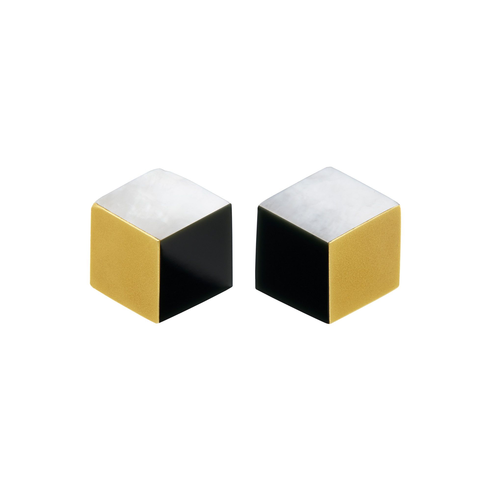 Lot image - Angela Cummings Pair of Gold, Mother-of-Pearl and Black Jade Cube Earclips