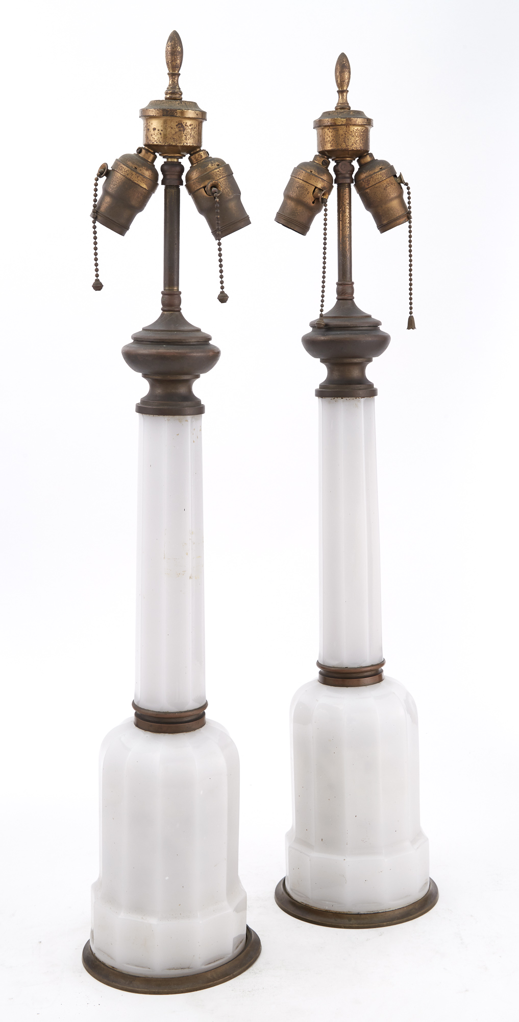 Lot image - Pair of French White Opaline Glass Lamps