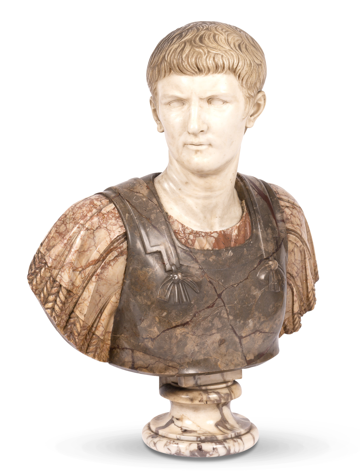 Lot image - Roman Style Varicolored Marble Bust of Caesar