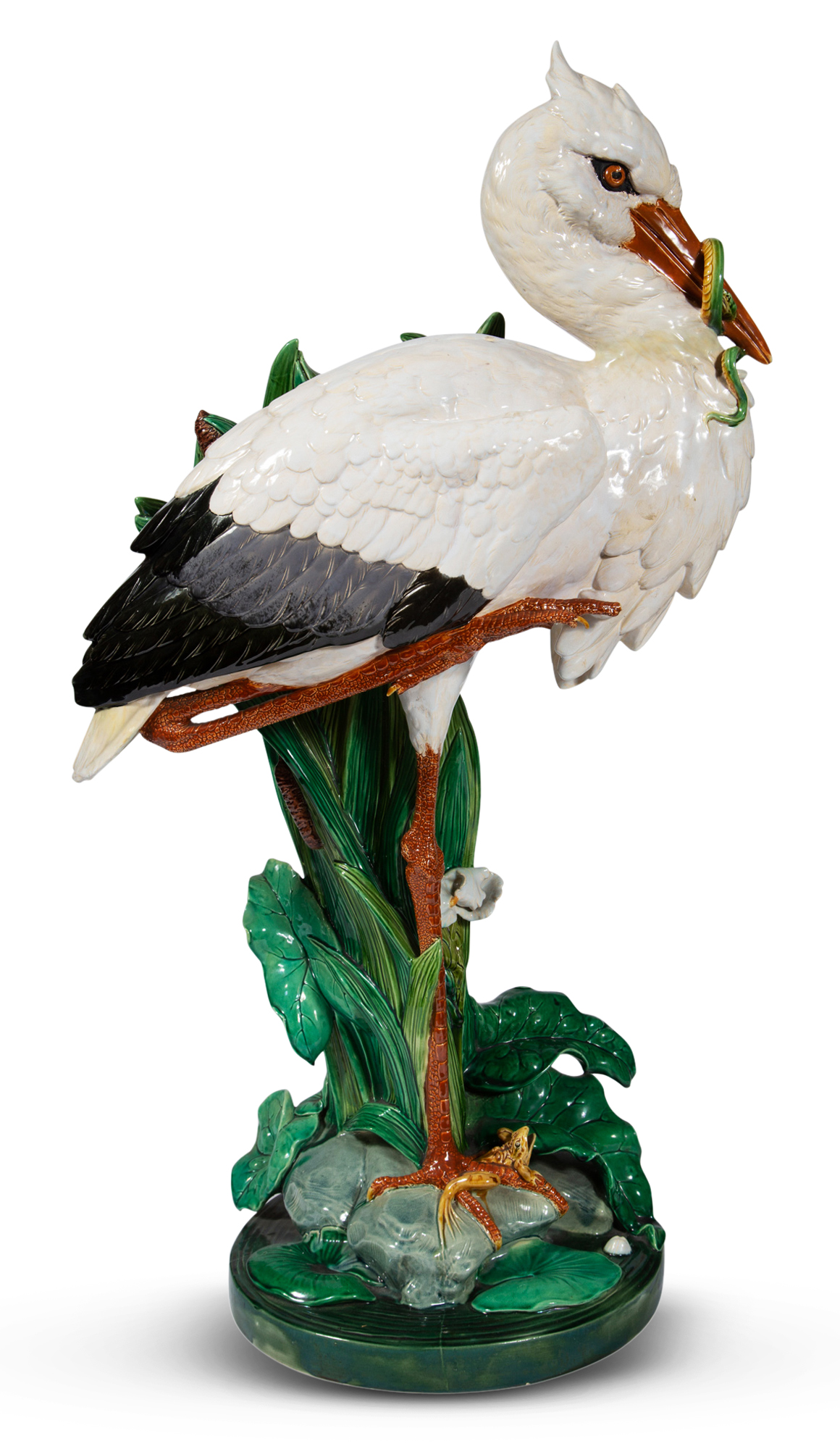 Lot image - Mintons Majolica Monumental Stork Umbrella or Stick Stand