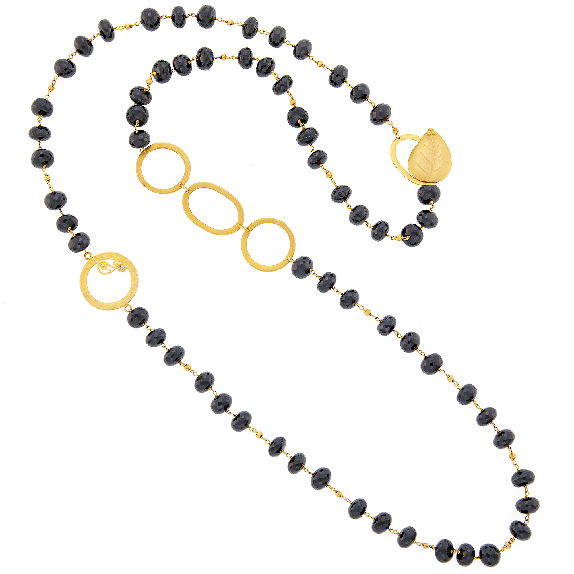 Lot image - Long Gold and Black Diamond Bead Necklace