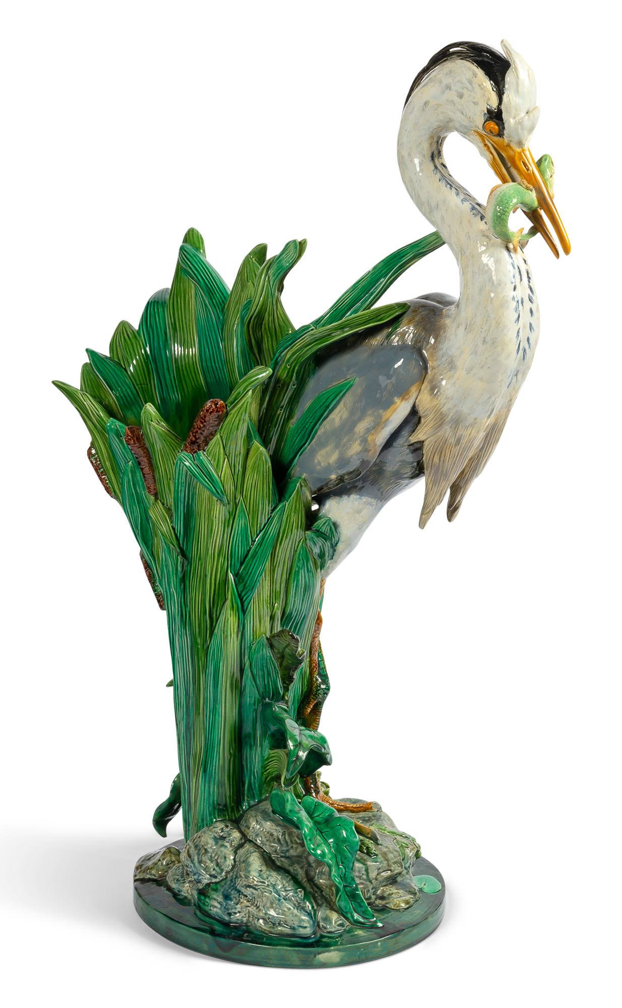 Lot image - Mintons Majolica Large Heron Umbrella or Stick Stand