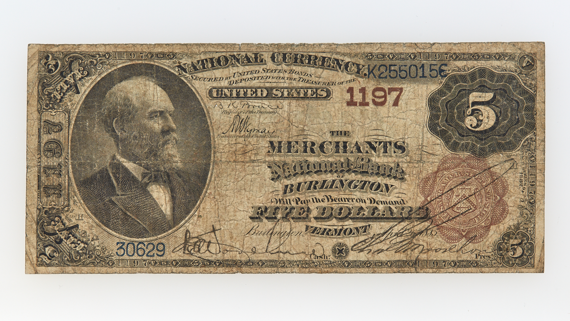 Lot image - United States 1882 Brown Back $5 National Burlington Vt Fr. 467