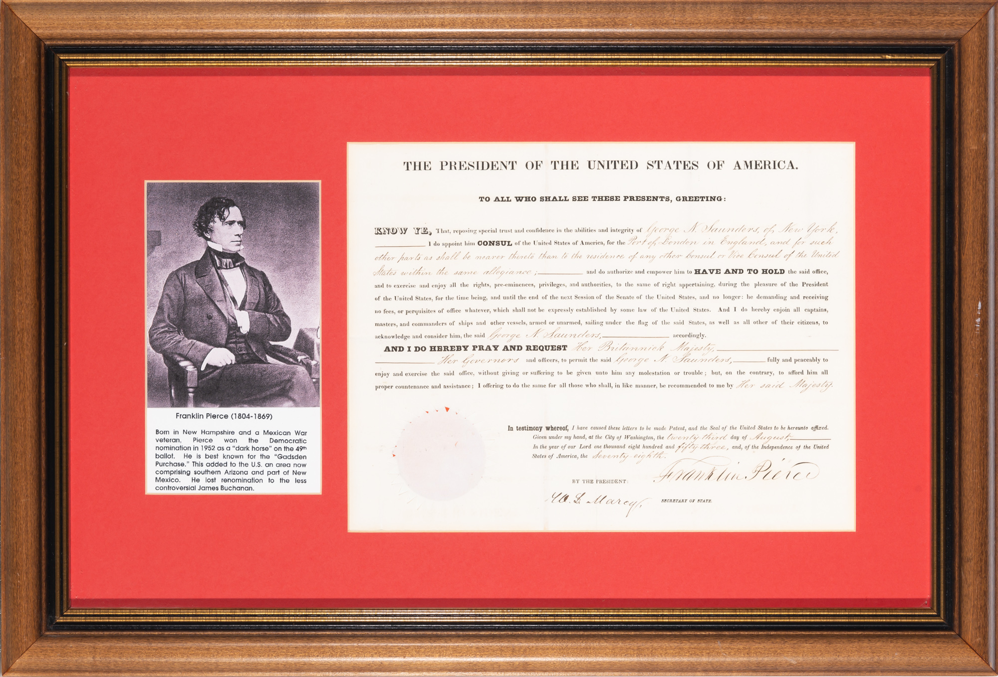 Lot image - PIERCE, FRANKLIN  Appointment signed as President.