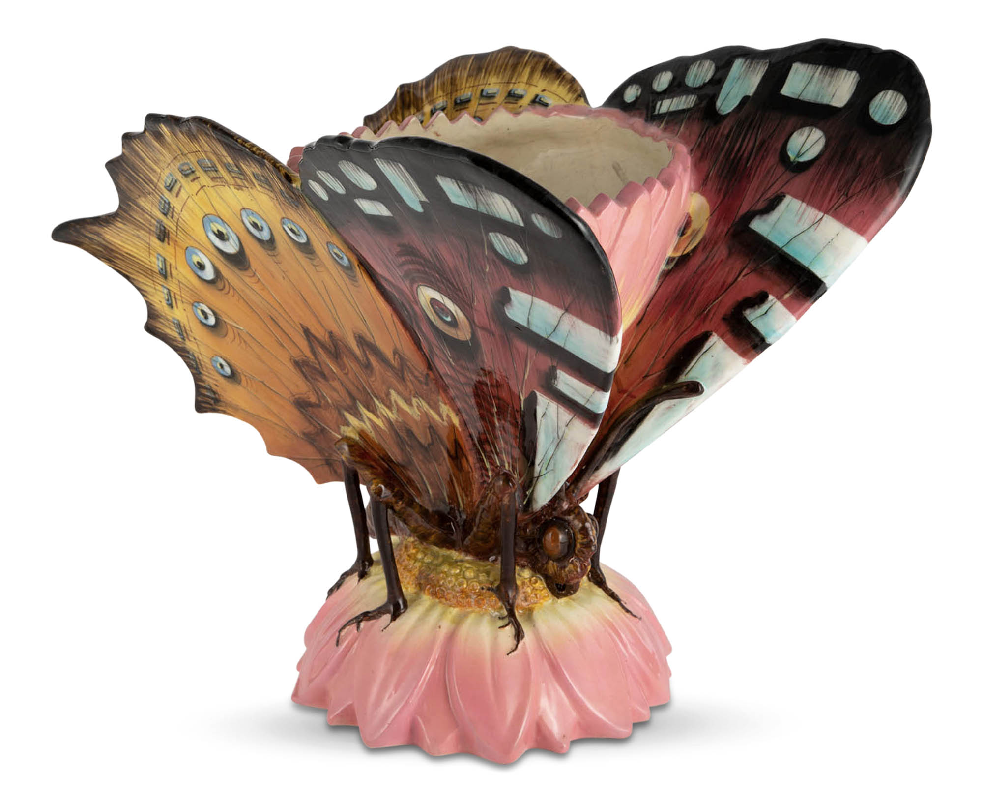Lot image - Delphin Massier Majolica Large Butterfly Jardiniere