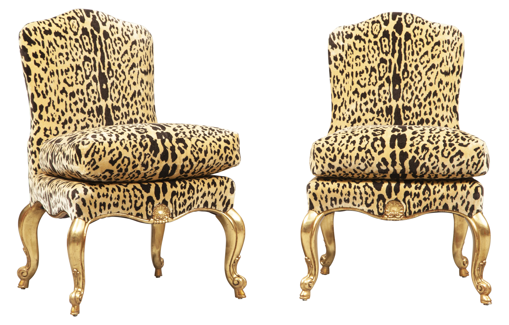 Lot image - Set of Eight Rococo Style Upholstered Giltwood Dining Chairs