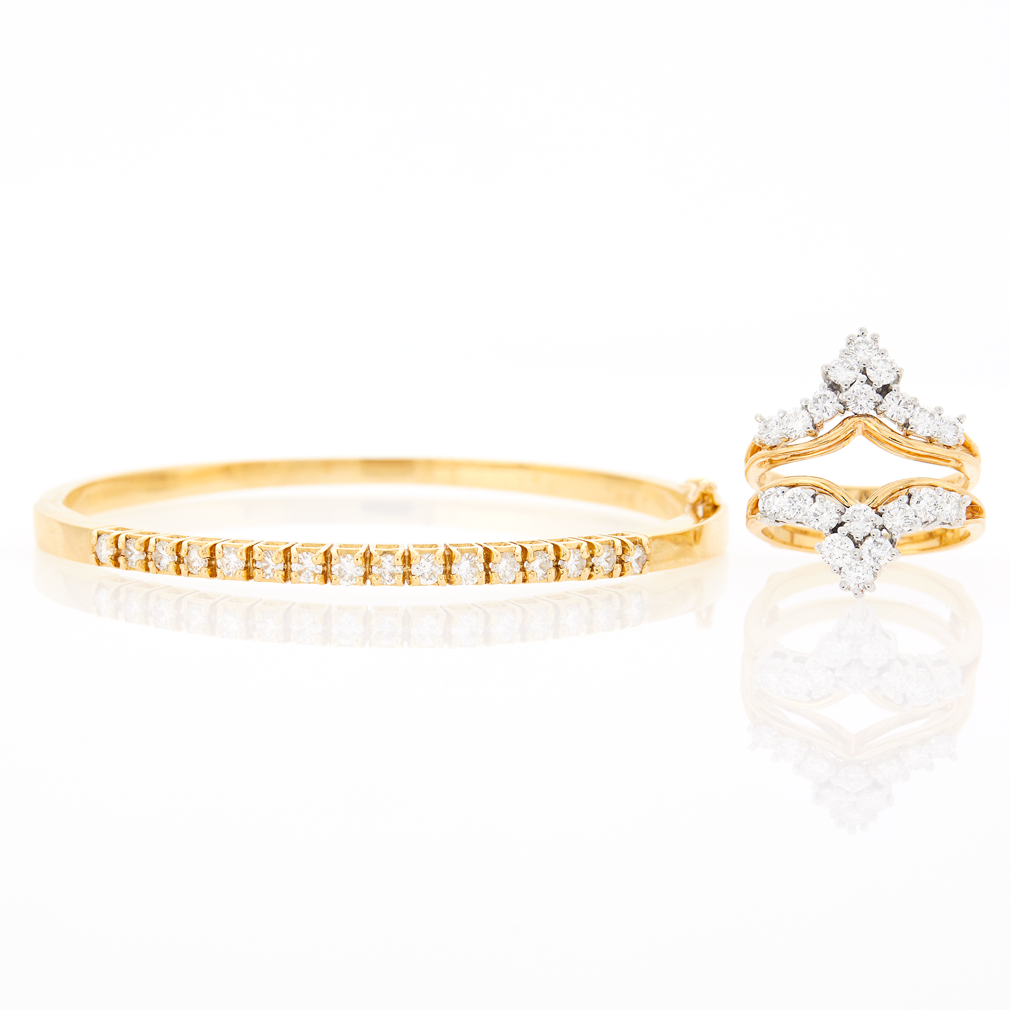 Lot image - Two-Color Gold and Diamond Ring Jacket and Bangle Bracelet