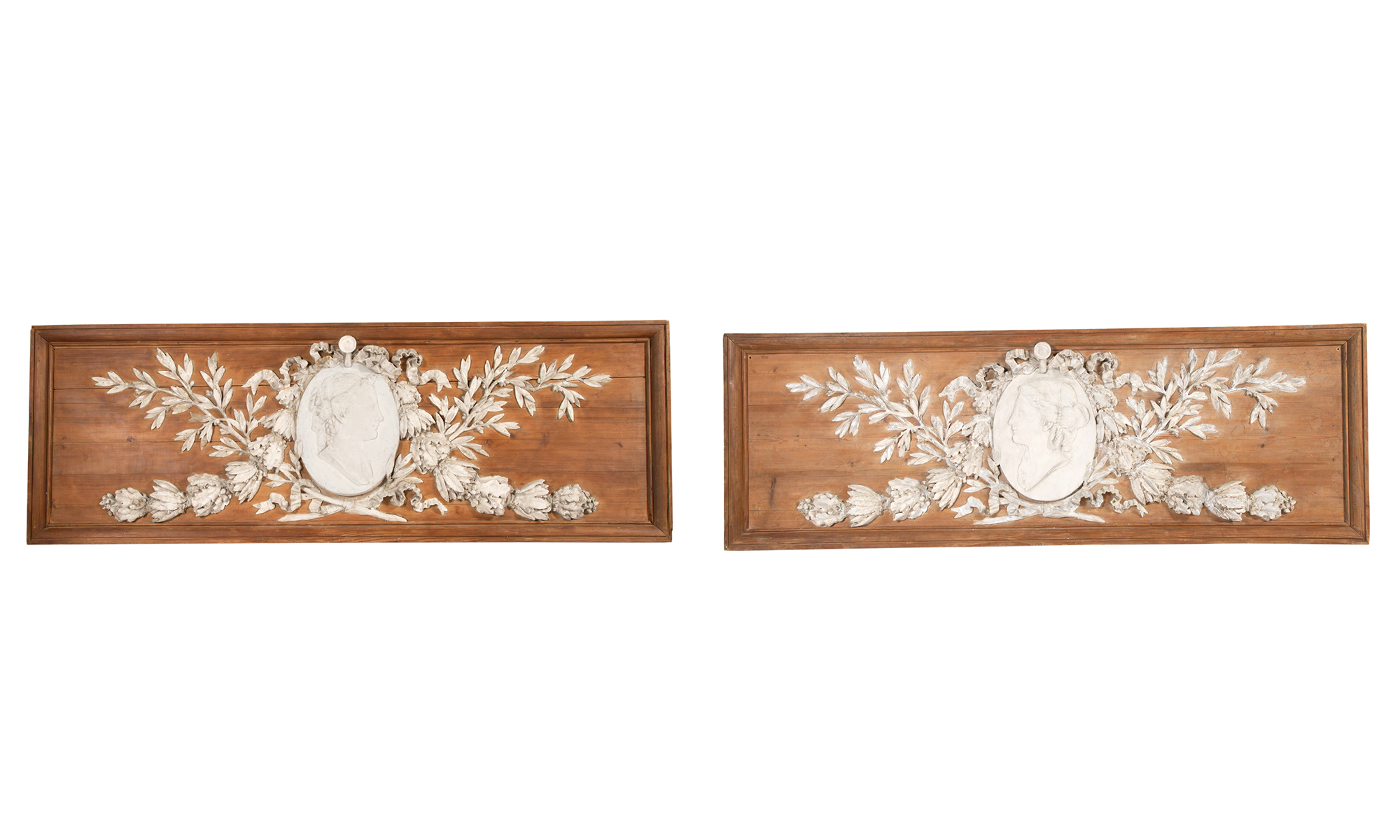 Lot image - Pair of Louis XVI Style Carved and Painted Pine Panels