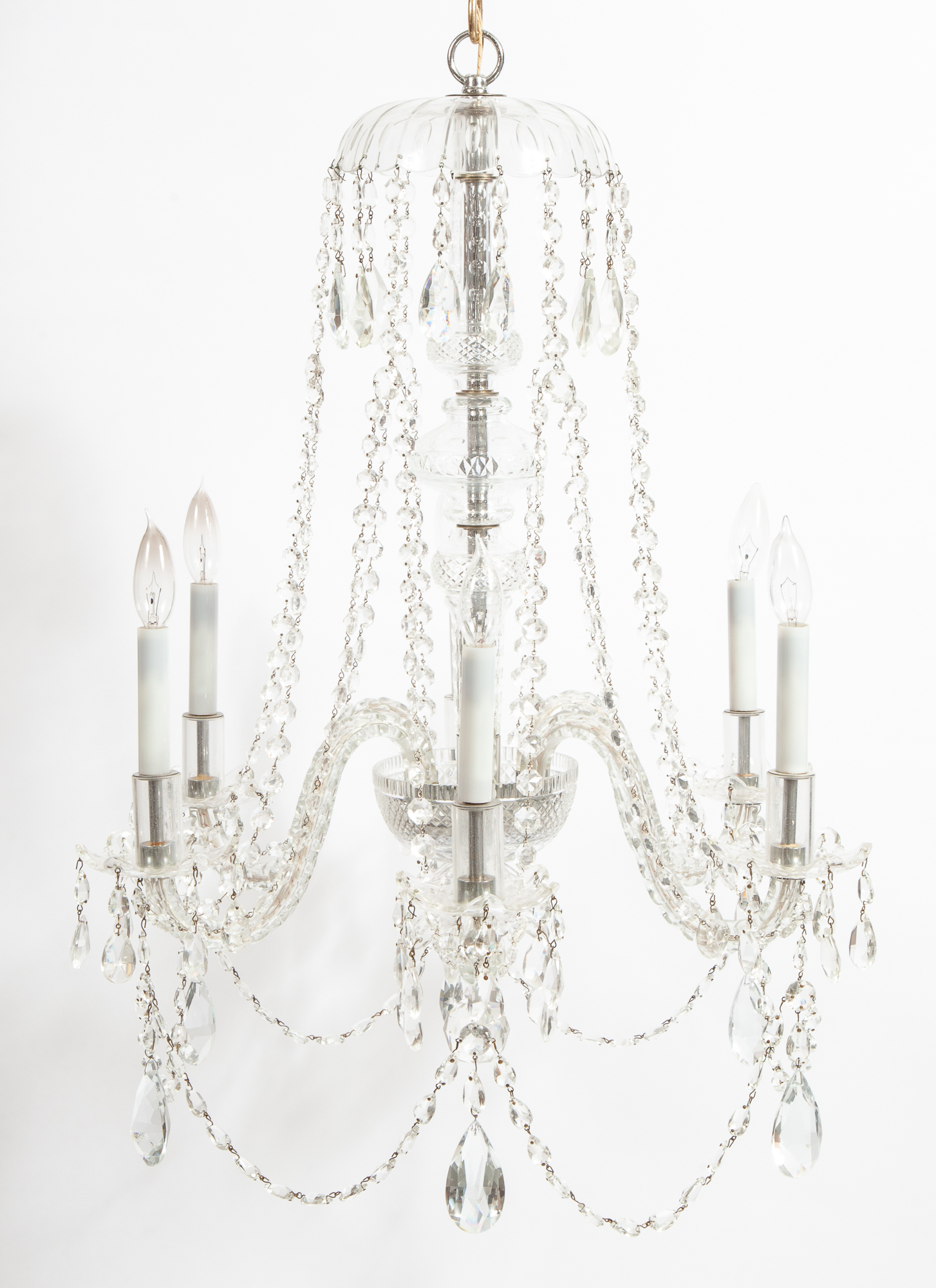 Lot image - George III Style Cut-Glass Six-Light Chandelier