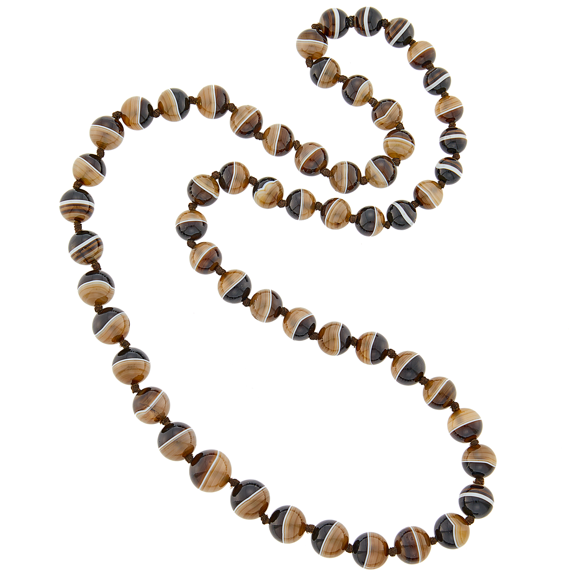 Lot image - Long Banded Agate Bead Necklace
