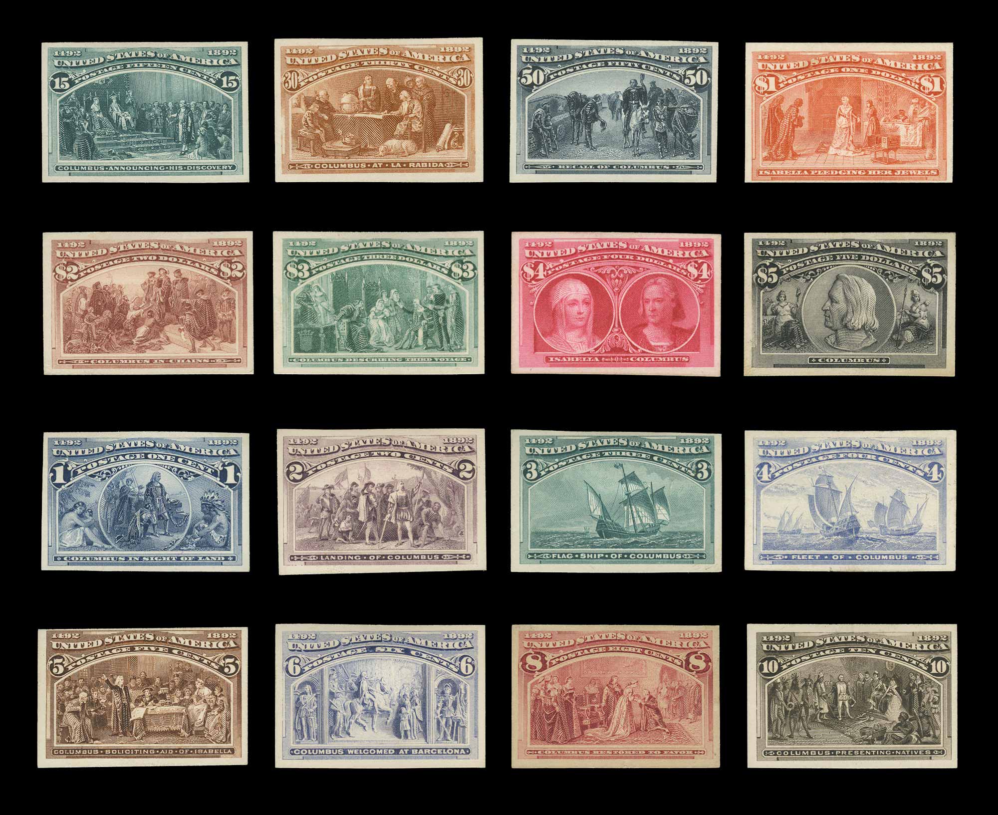 Lot image - United States 1893 Columbian Proofs, Sc. 230P4-245P4
