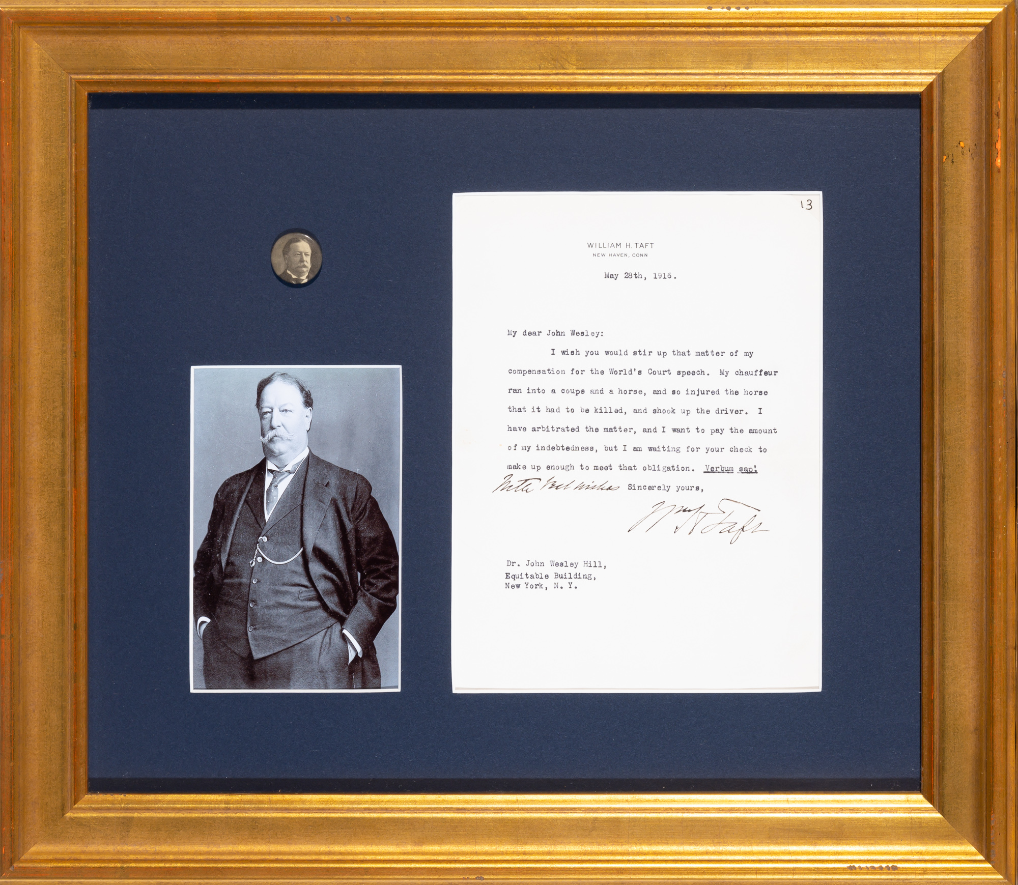 Lot image - TAFT, WILLIAM HOWARD  Typed letter signed.