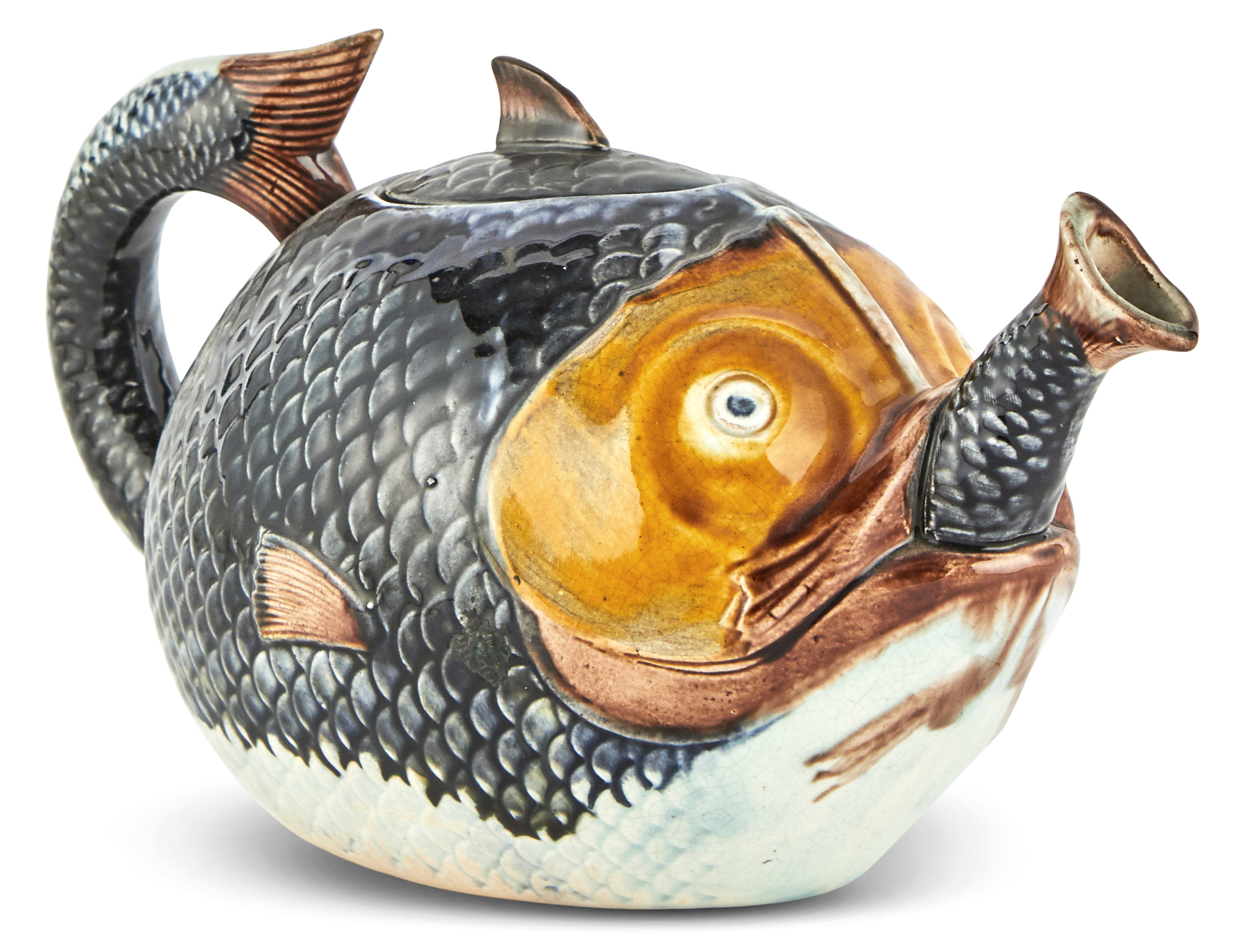 Lot image - English Majolica Novelty Fish-Form Teapot