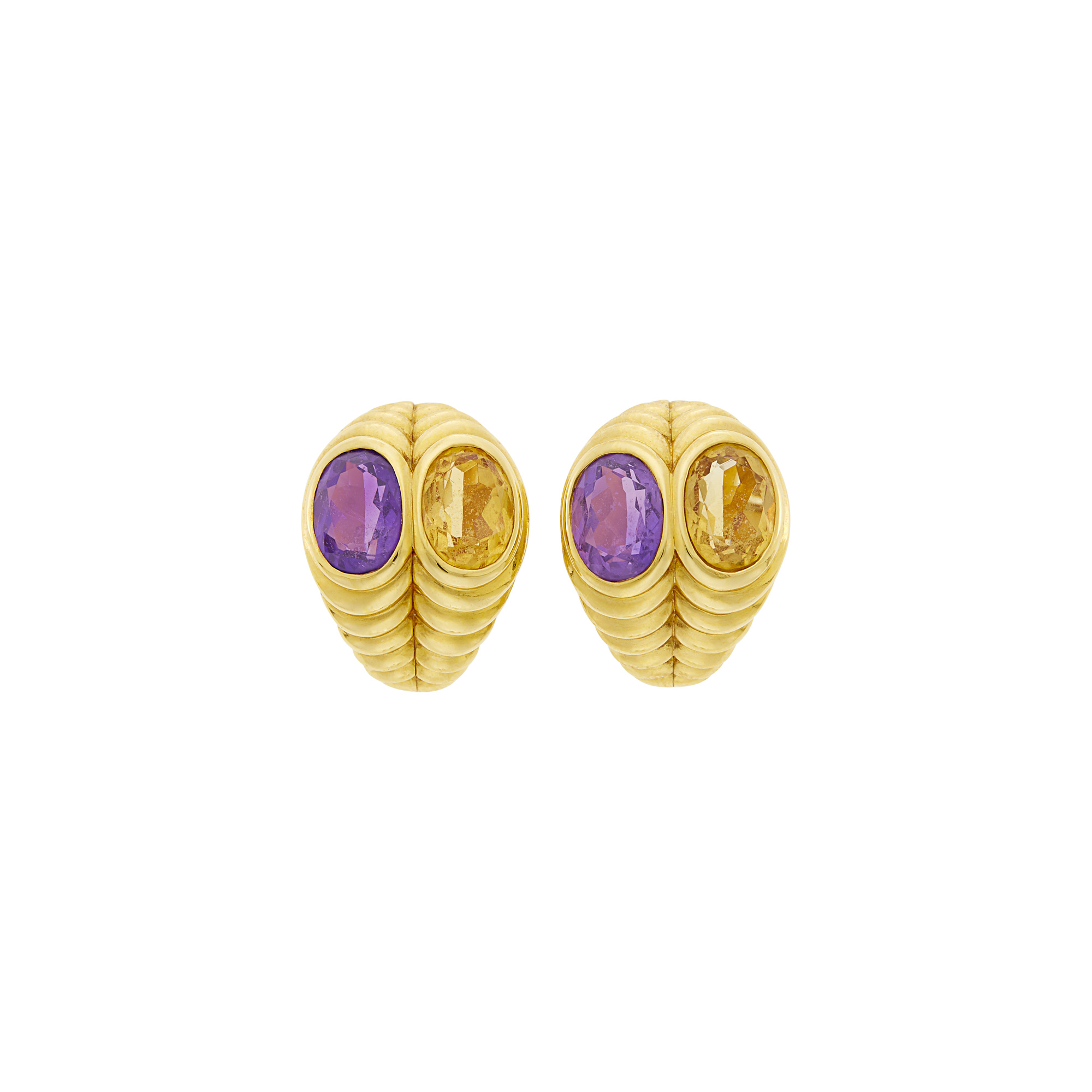 Lot image - Bulgari Pair of Gold, Citrine and Amethyst Earclips