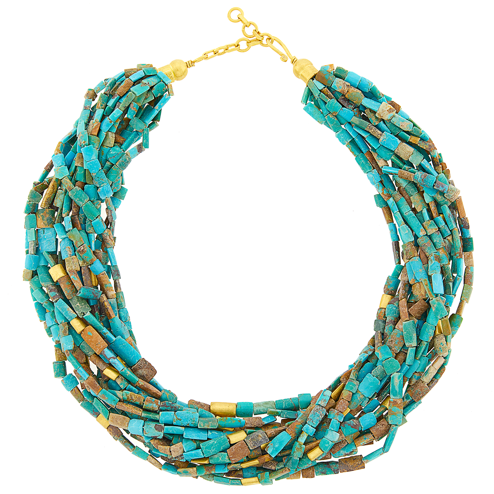 Lot image - Fifteen Strand Turquoise Bead and High Karat Gold Necklace