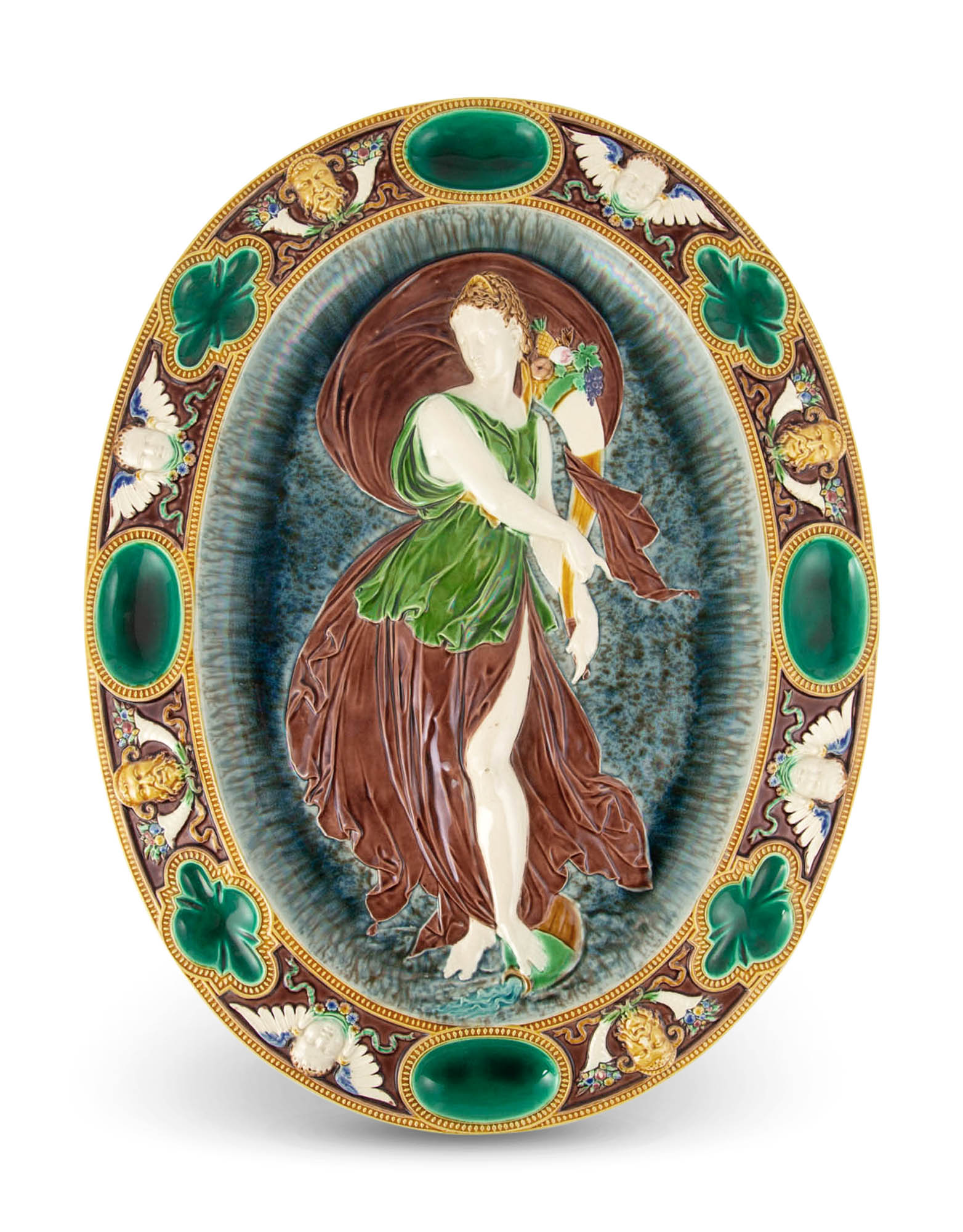 Lot image - Minton Majolica Renaissance Style Palissy Ware Oval Dish