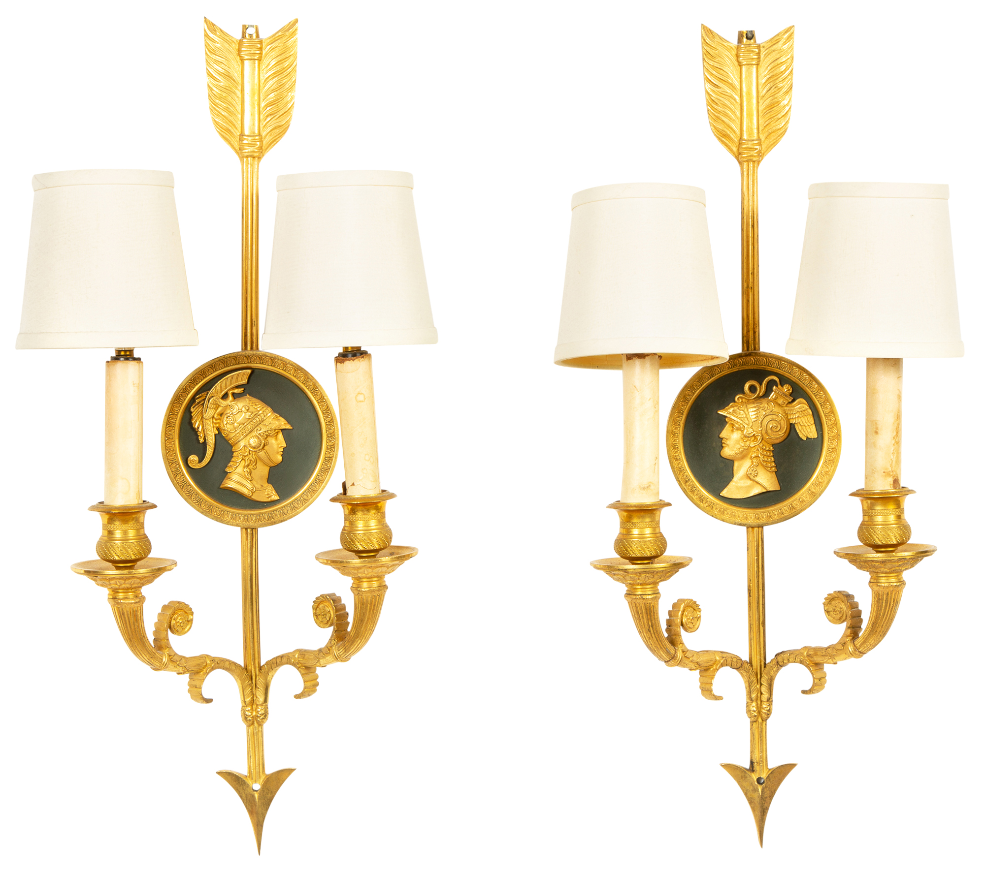 Lot image - Pair of Directoire Style Gilt-Metal Two-Light Sconces