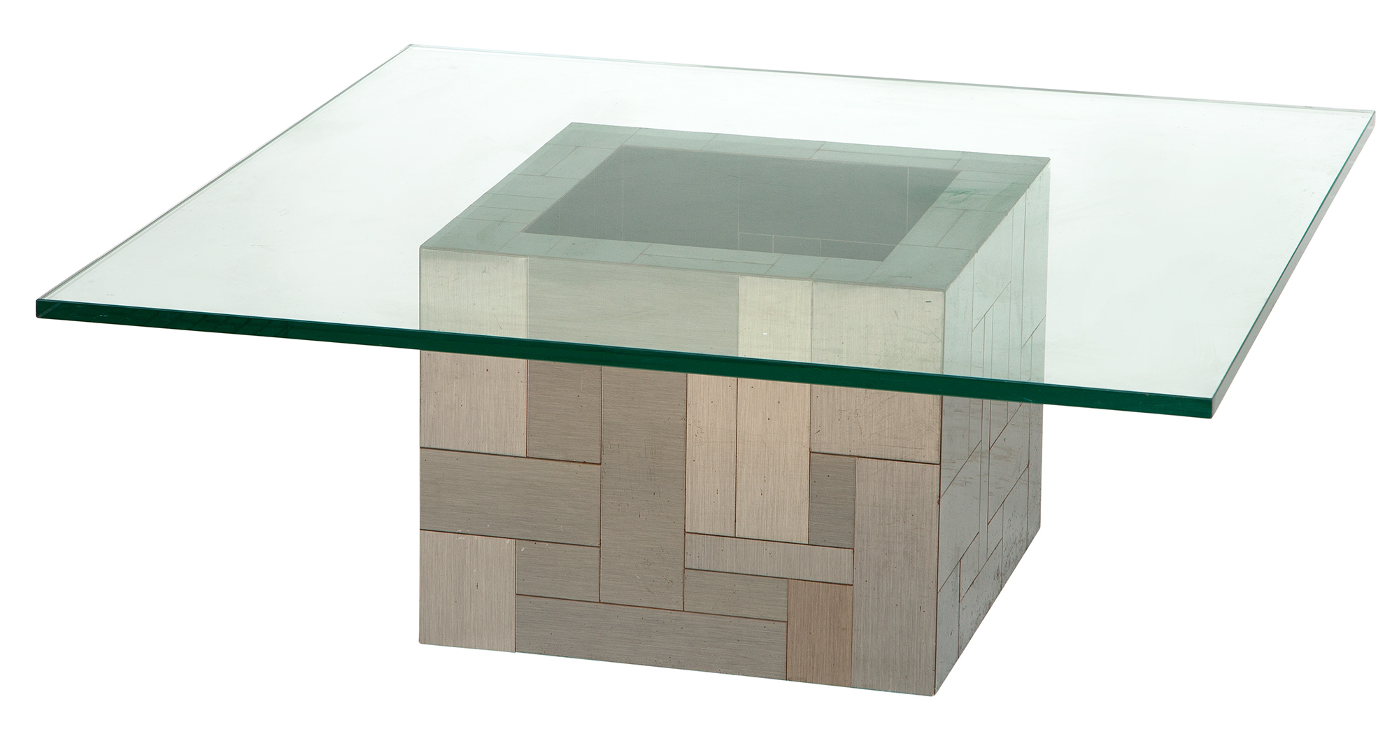 Lot image - Paul Evans Patinated Metal and Glass Low Cube