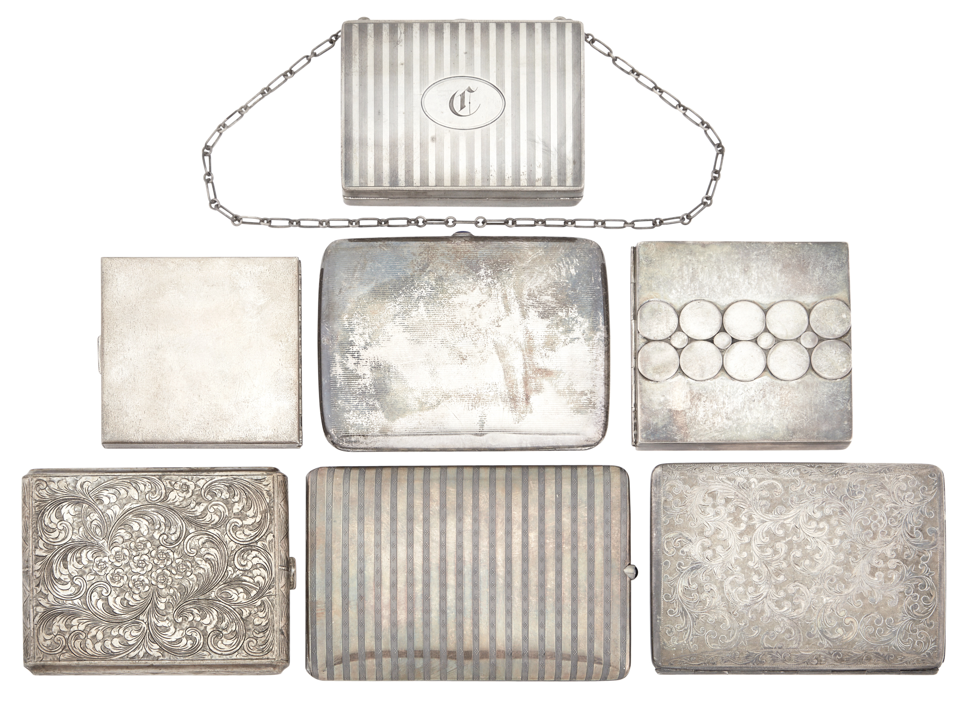 Lot image - Group of Seven Assorted Silver Cigarette and Other Cases
