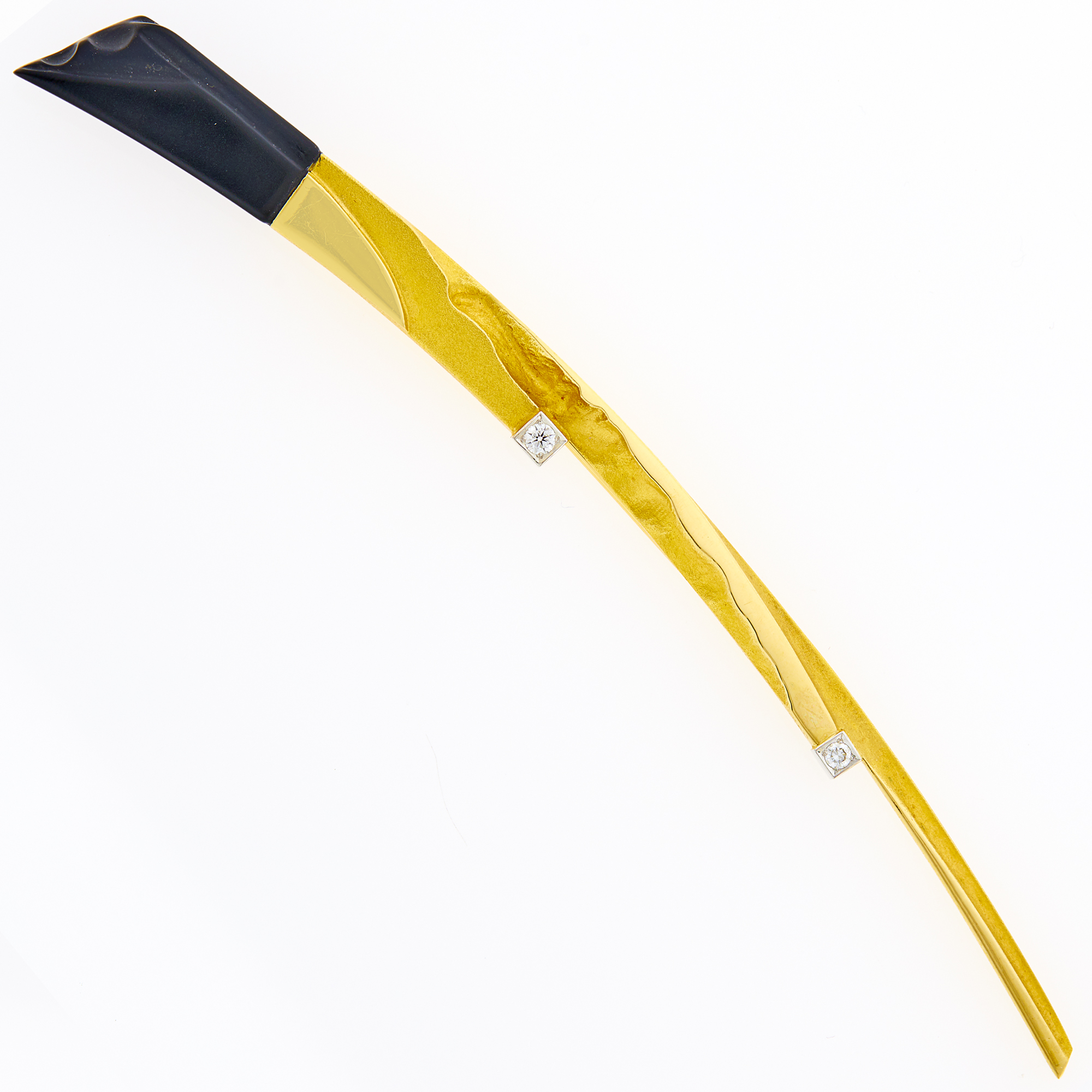 Lot image - Oversized Gold, Diamond and Carved Black Onyx Brooch