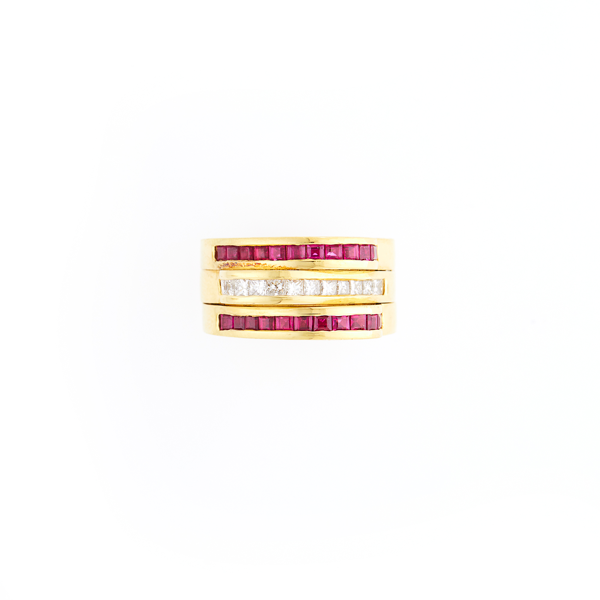 Lot image - Wide Gold, Ruby and Diamond Ring