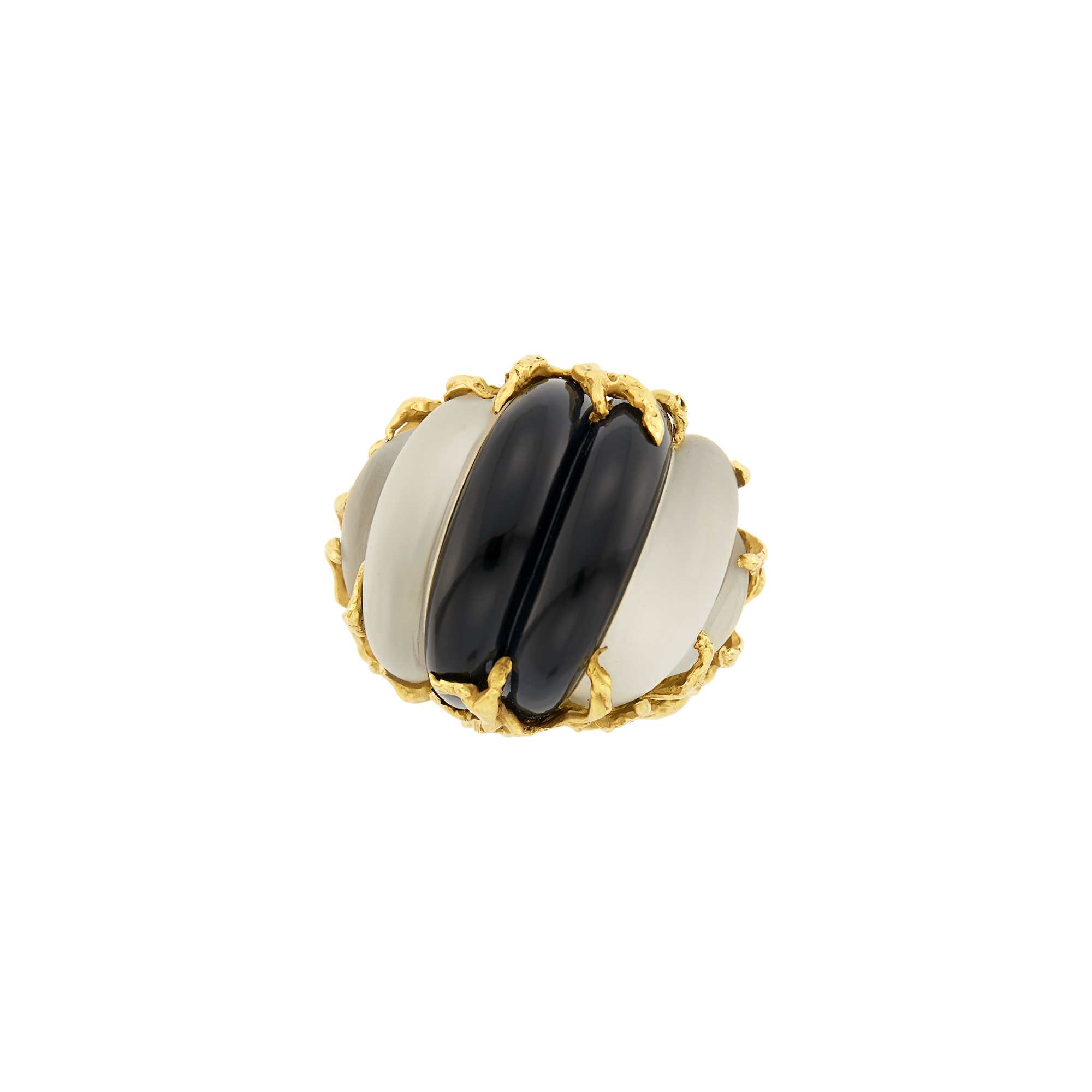 Lot image - Arthur King Gold, Carved Frosted Rock Crystal and Black Onyx Ring