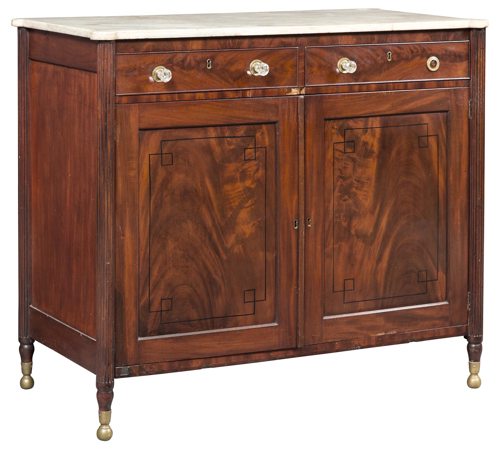 Lot image - Federal Marble Top Inlaid Mahogany Side Cabinet