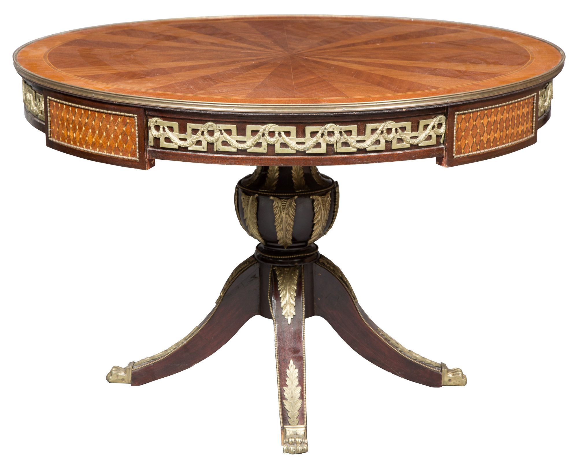 Lot image - Louis XVI Style Gilt-Metal-Mounted Mahogany and Parquetry Center Table