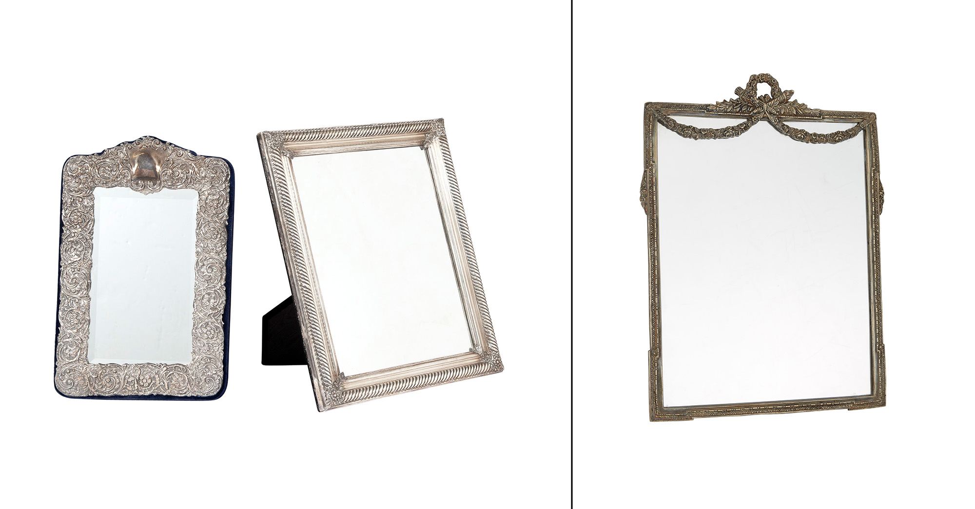Lot image - Two Large Sterling Silver Framed Mirrors