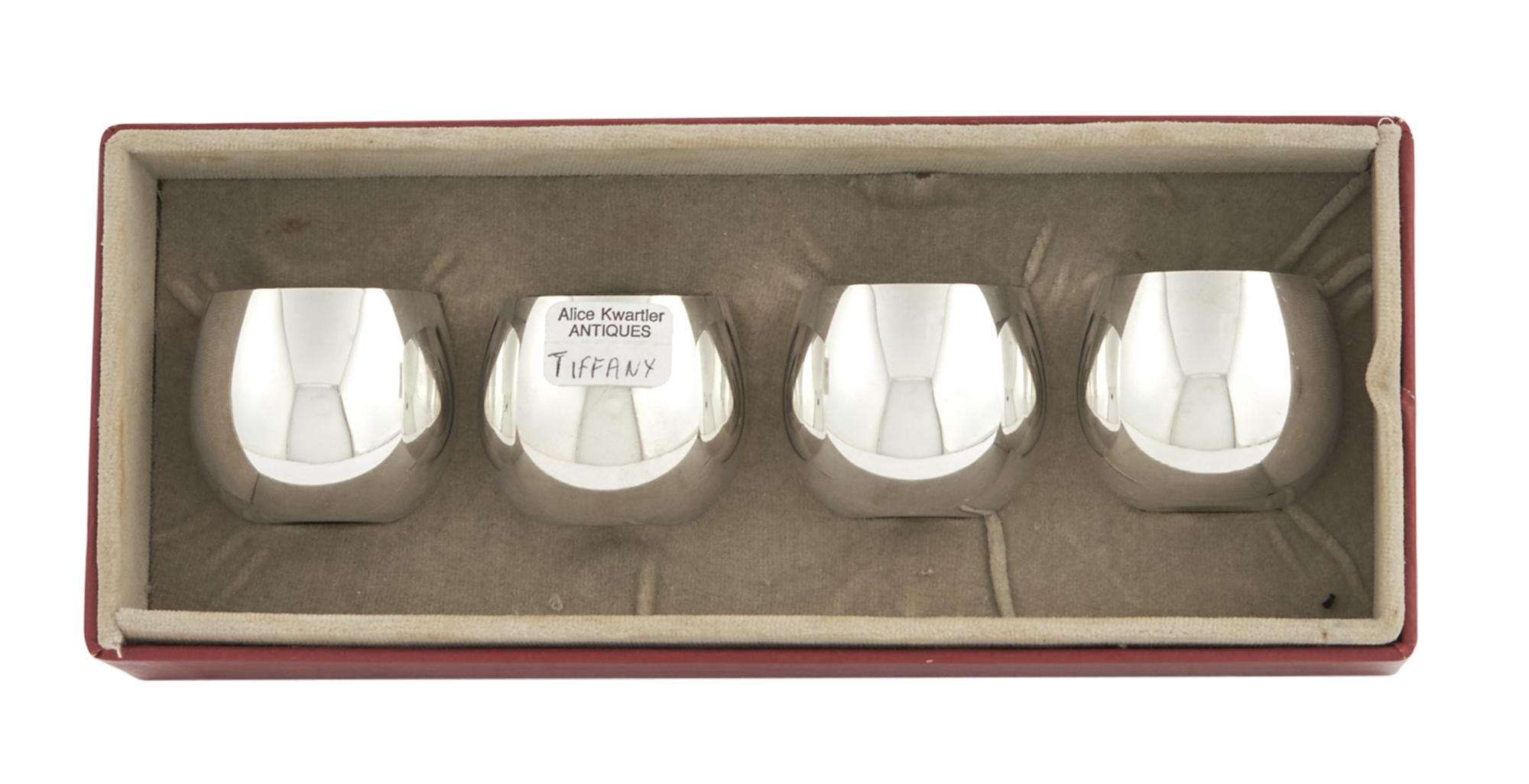 Lot image - Cased Set of Four Tiffany & Co. Sterling Silver Shot Glasses