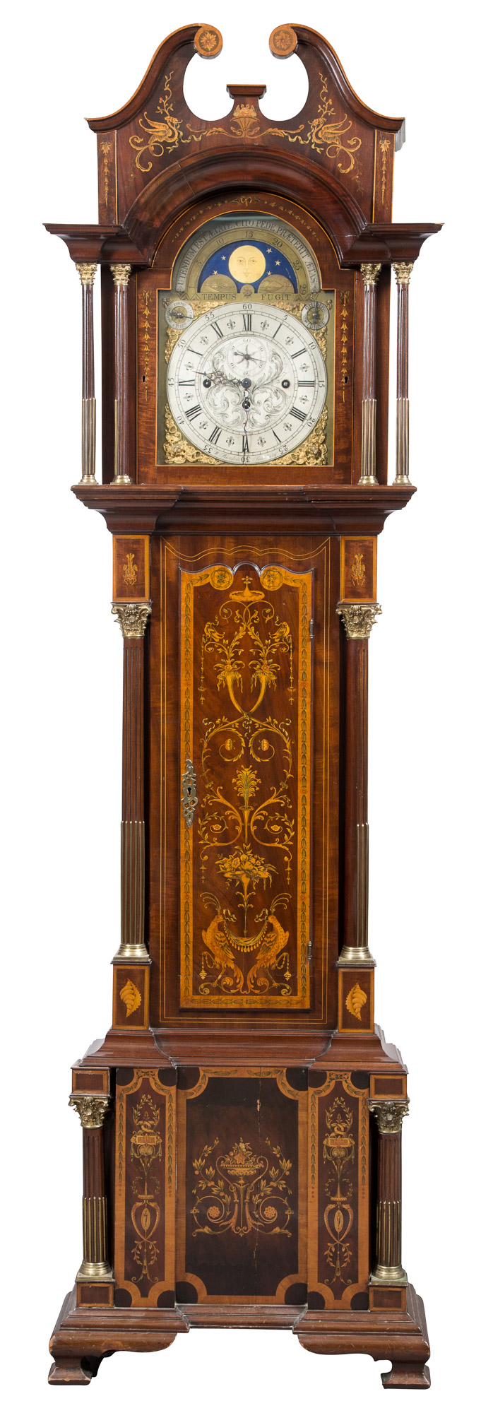 Lot image - George III Style Mahogany and Marquetry Brass-Mounted Tall Case Clock