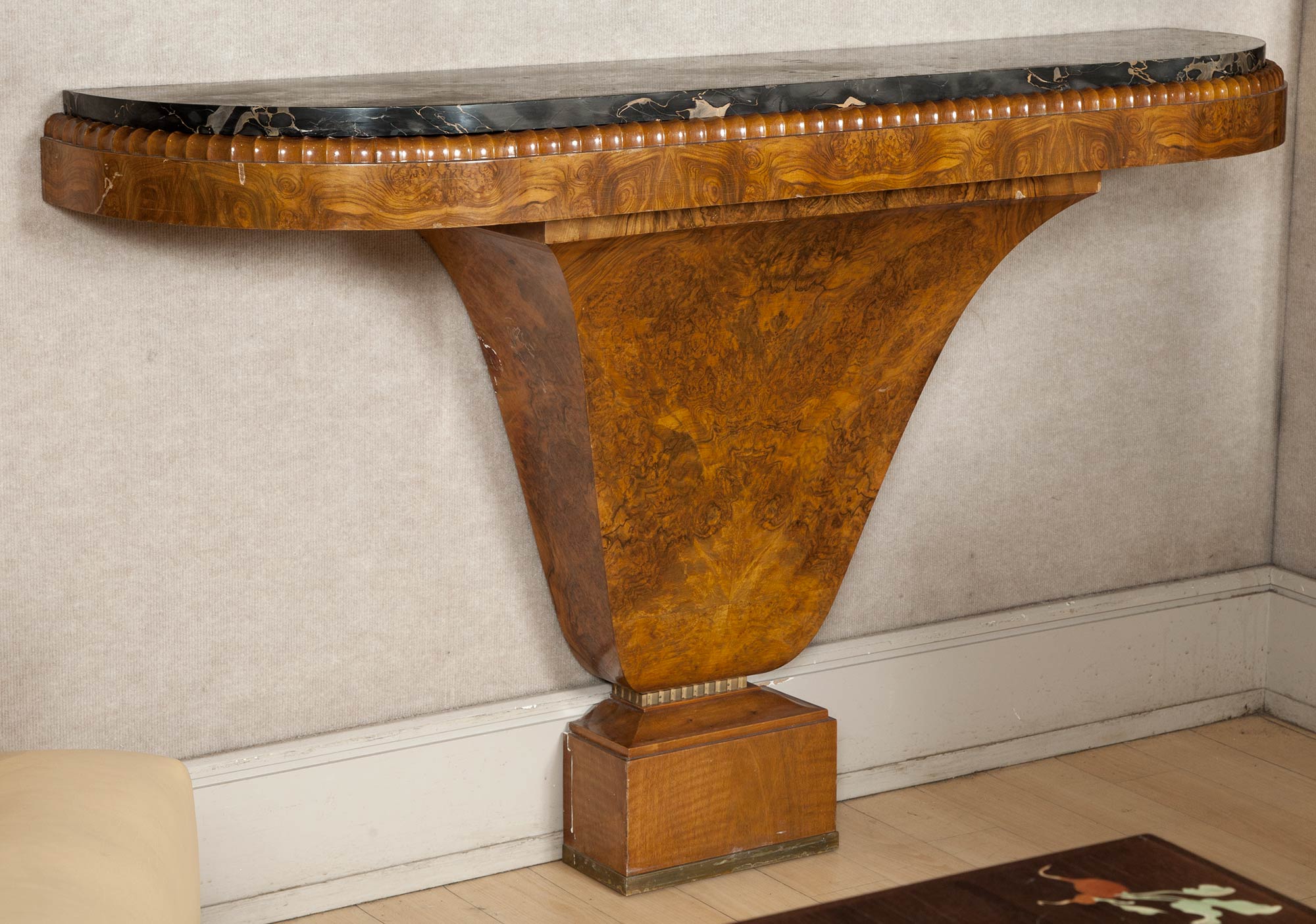 Lot image - Art Deco Burlwood Marble Top Wall Mounted Console