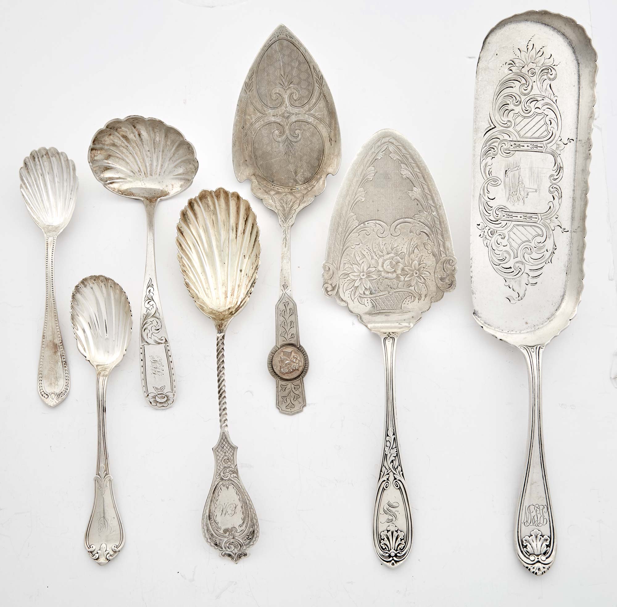 Lot image - Miscellaneous Group of American Coin Silver Serving Pieces