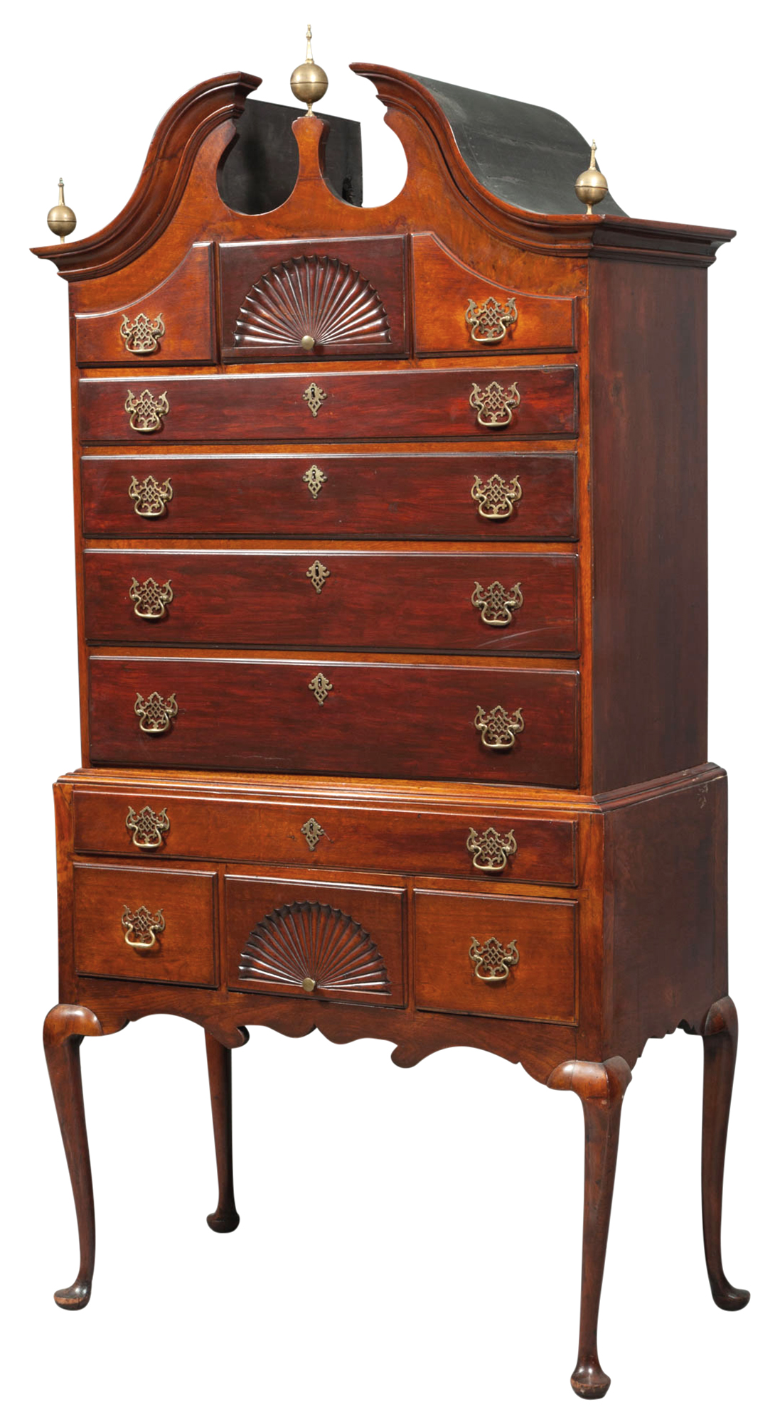 Lot image - Queen Anne Walnut Bonnet Top High Chest