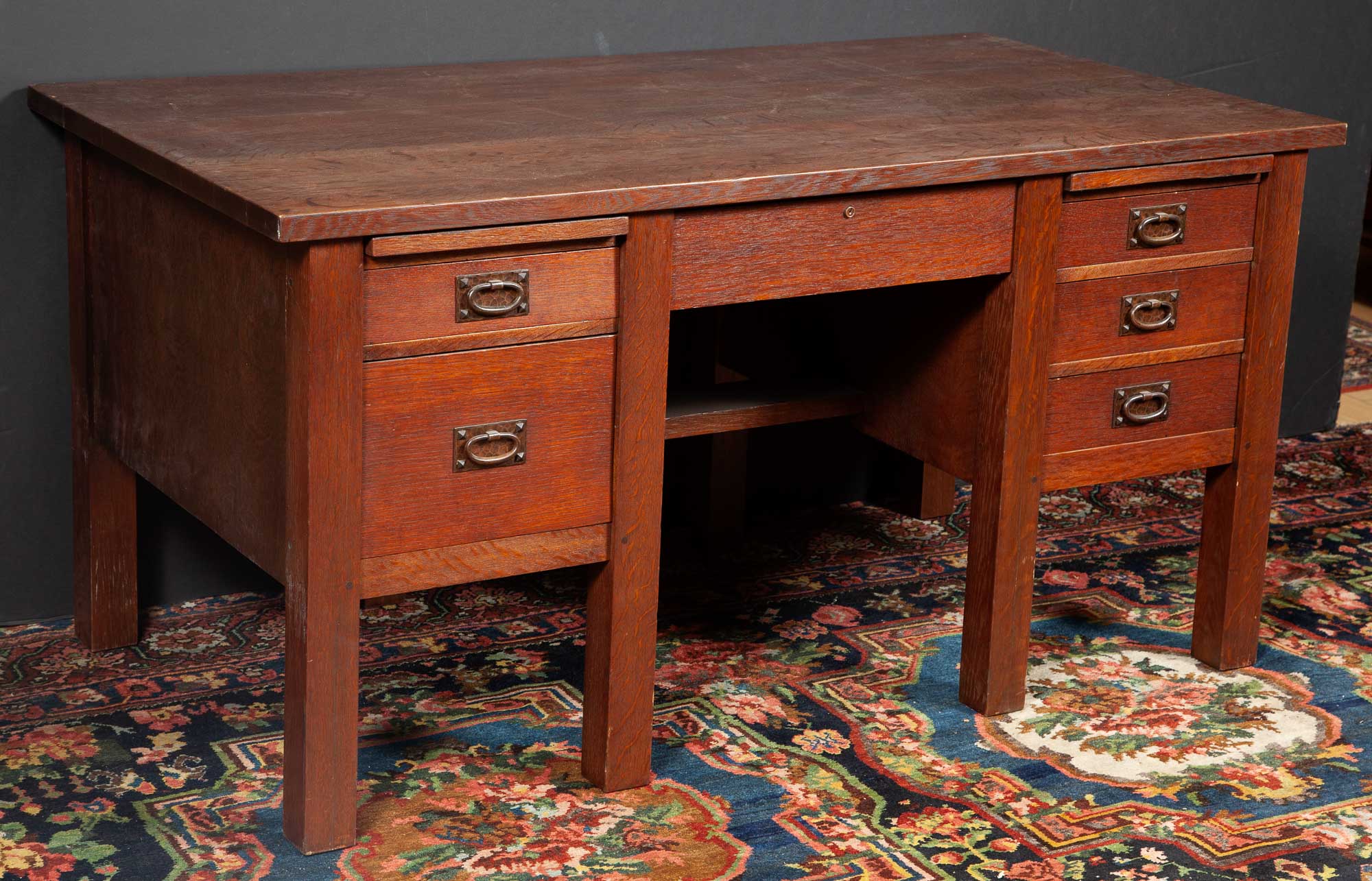 Lot image - Gustav Stickley Pedestal Desk
