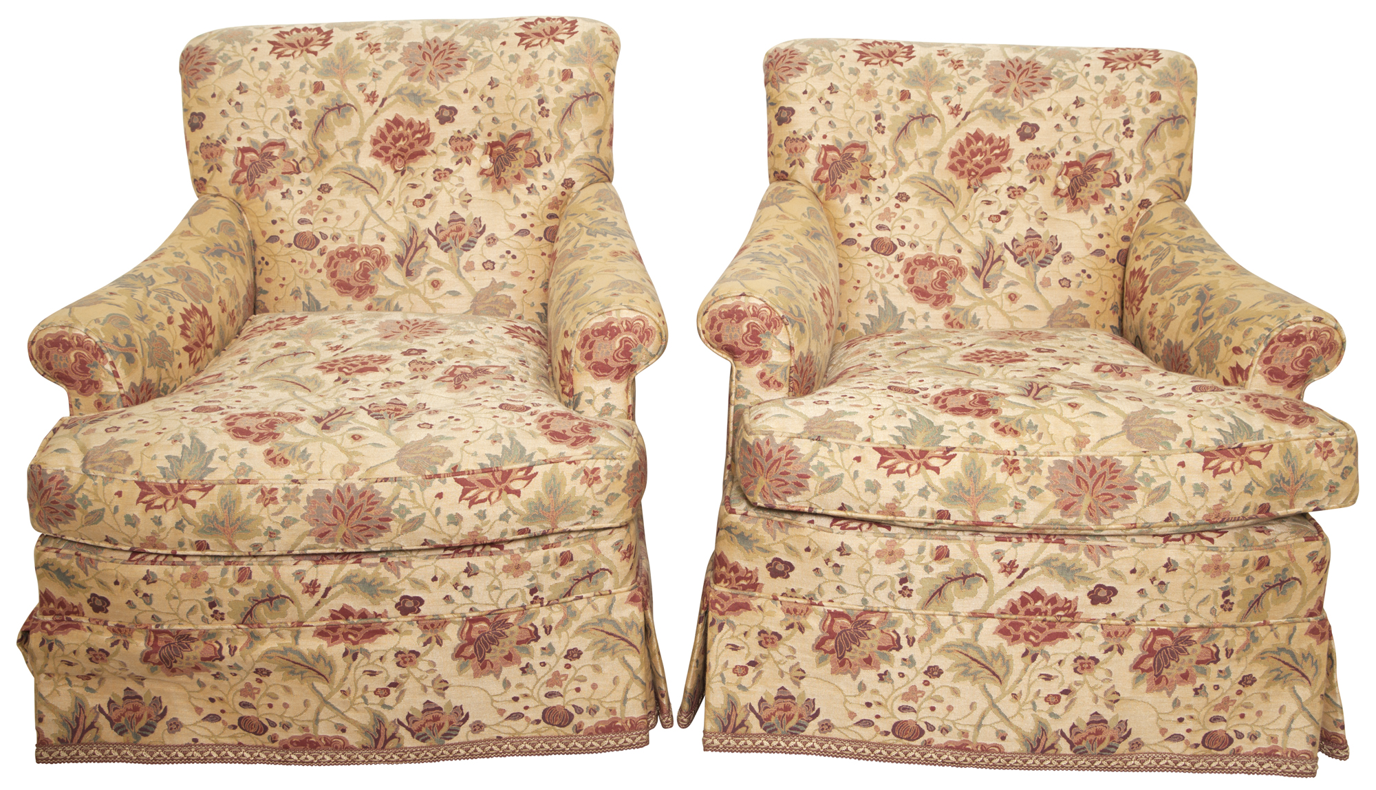 Lot image - Pair of Chintz-Pattern Upholstered Club Chairs